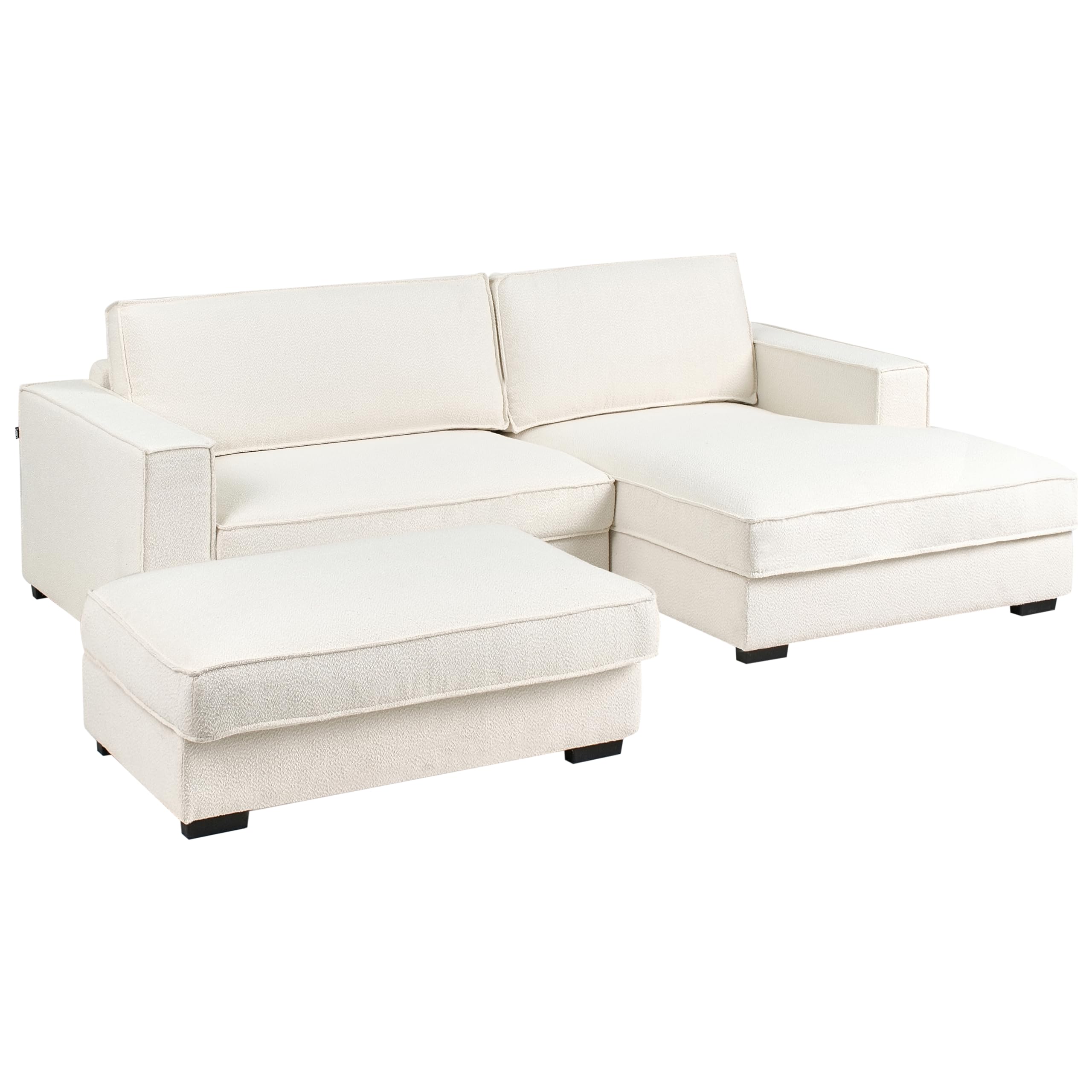 Ecksofa mit Ottomane Bouclé linksseitig creme weiß 3-Sitzer modern Renders