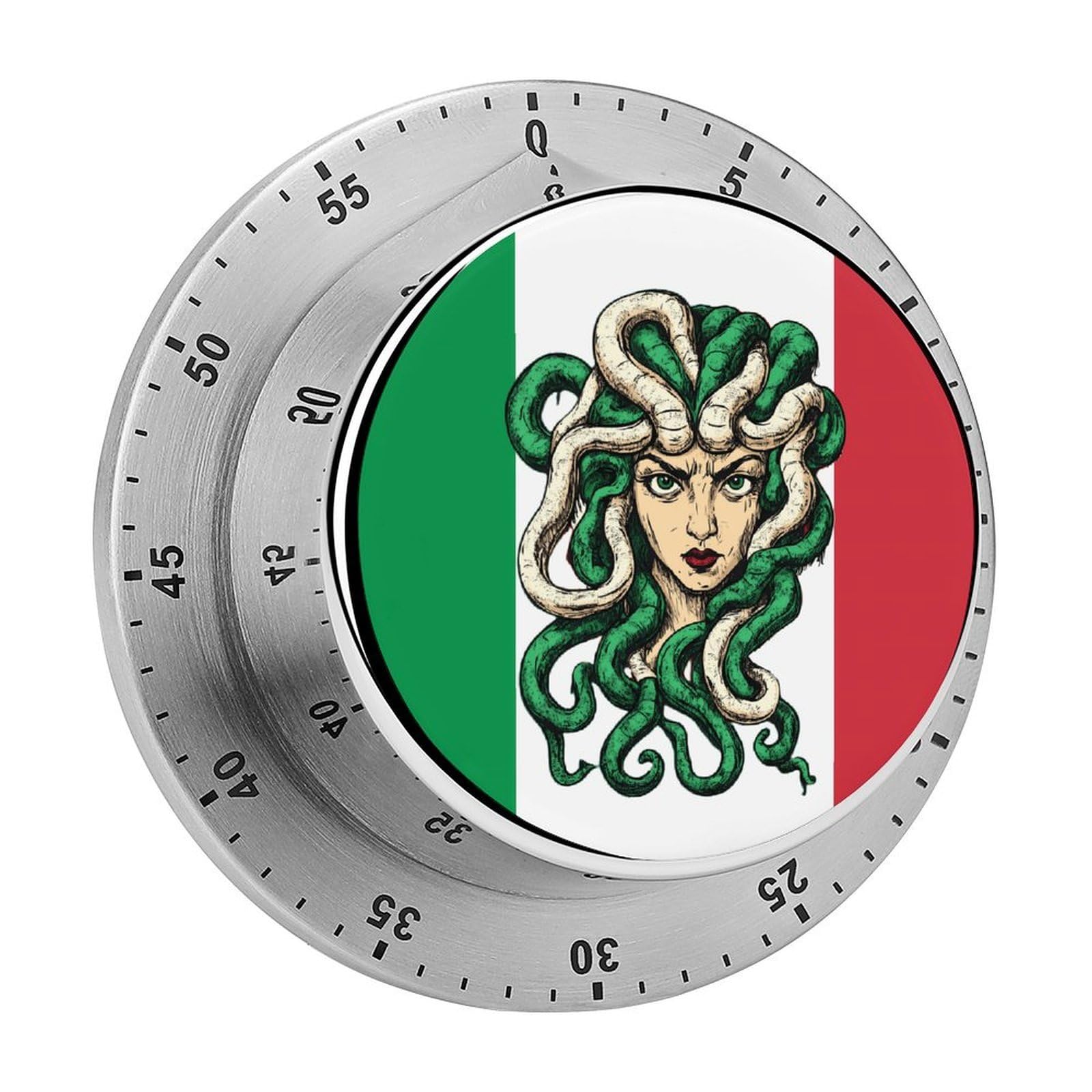 Medusa Italy Flag Funny Timer 60 Minute Countdown Timer Mechanical Time Management Tool for Kitchen Work