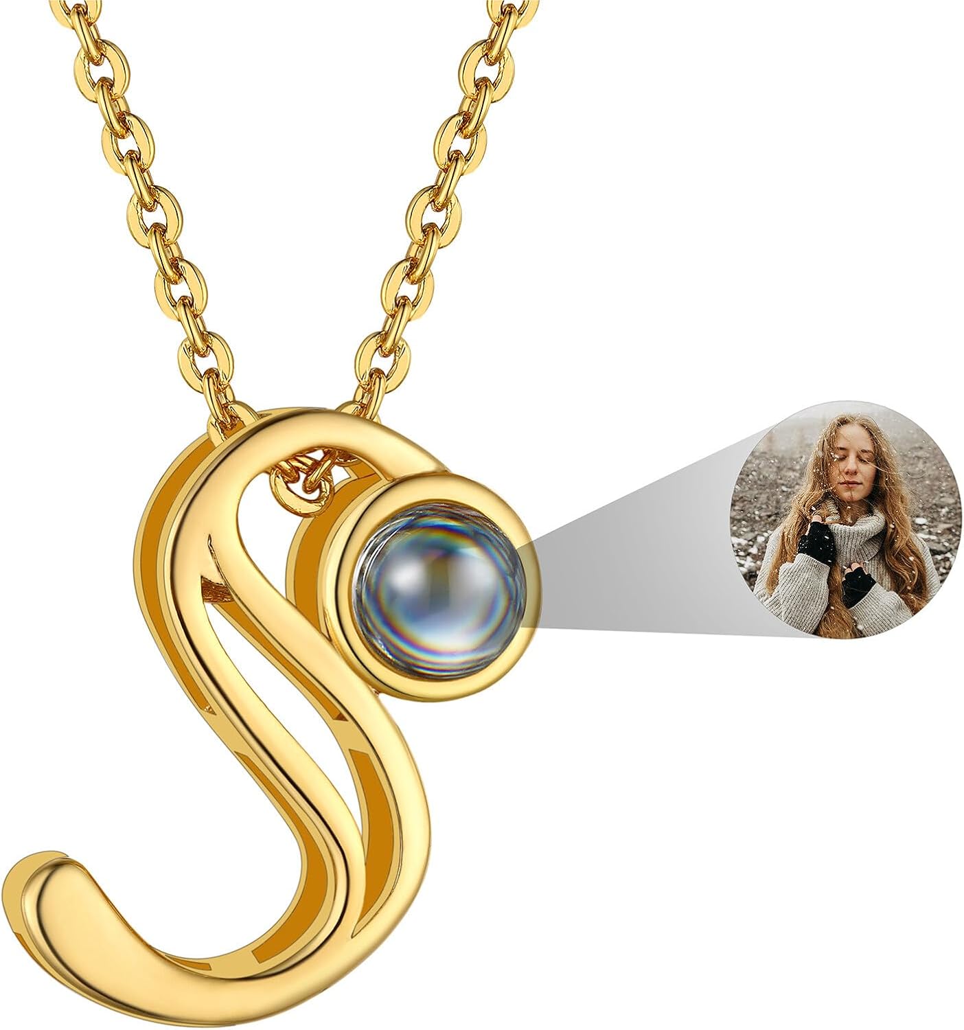Custom4U Personalized Initial Picture Necklace for Women, Projection Necklace with Picture Inside, Gold/Silver Letter Pendant Necklace, Custom Photo Gifts for Mom Wife Birthday Valentines Christmas