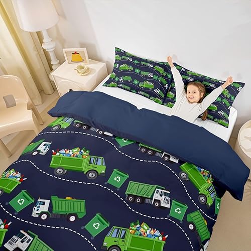 Miniatura 5 de Juego de ropa de cama de camiones de basura para niños, juego de funda de edredón de coche de dibujos animados para niños, adolescentes, funda de