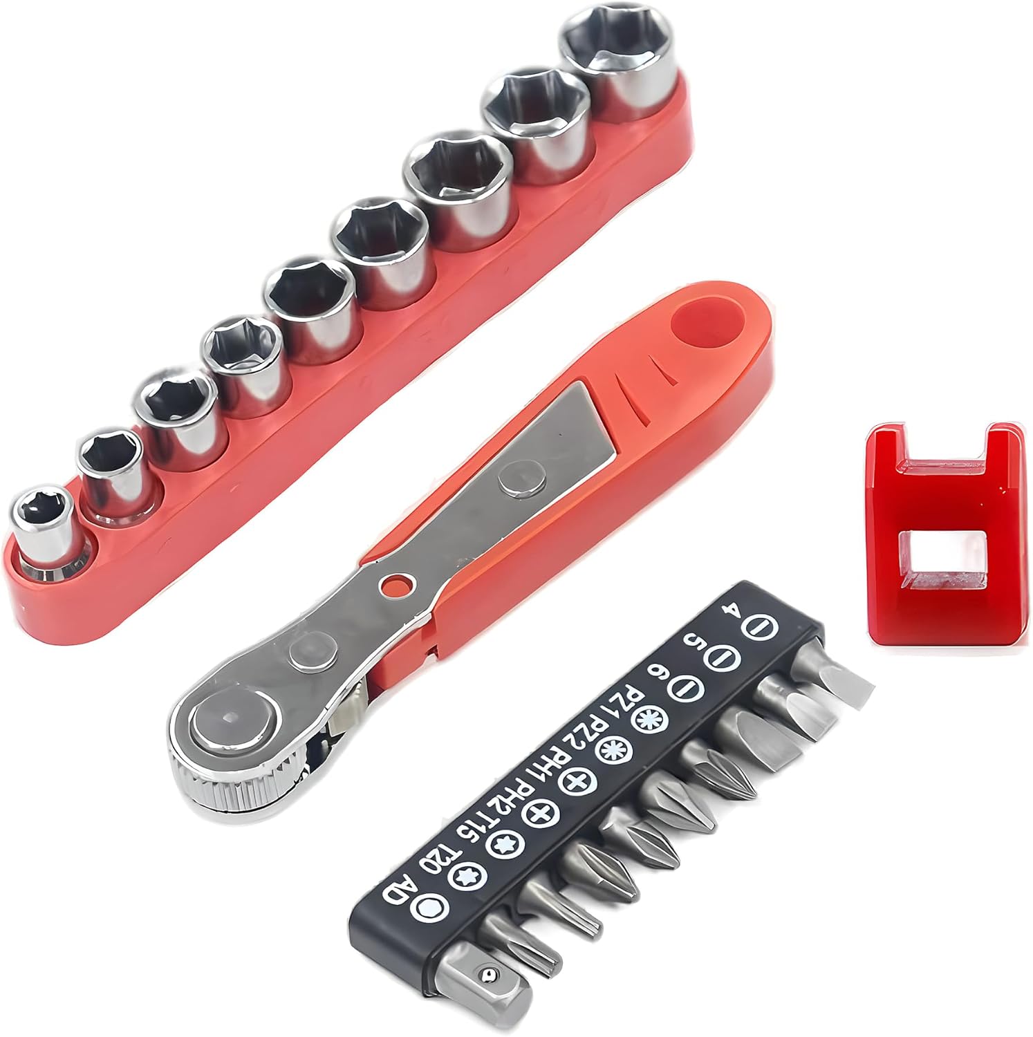 22-Piece Mini Ratchet Wrench Phillips Magnetic Kit with Storage Bag, 1/4" Hex Drill Bits und Socket Adapter Ratcheting Offset Screwdriver for Awkward Tight Spaces