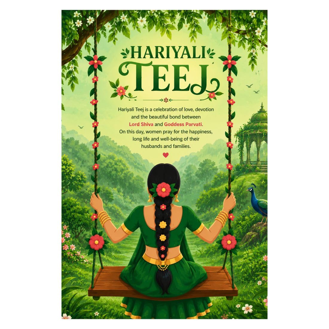 Trendy Hariyali Teej Text with Greenery Art Teej Wall Poster Wall Sticker for Festivals 12X18-image-29