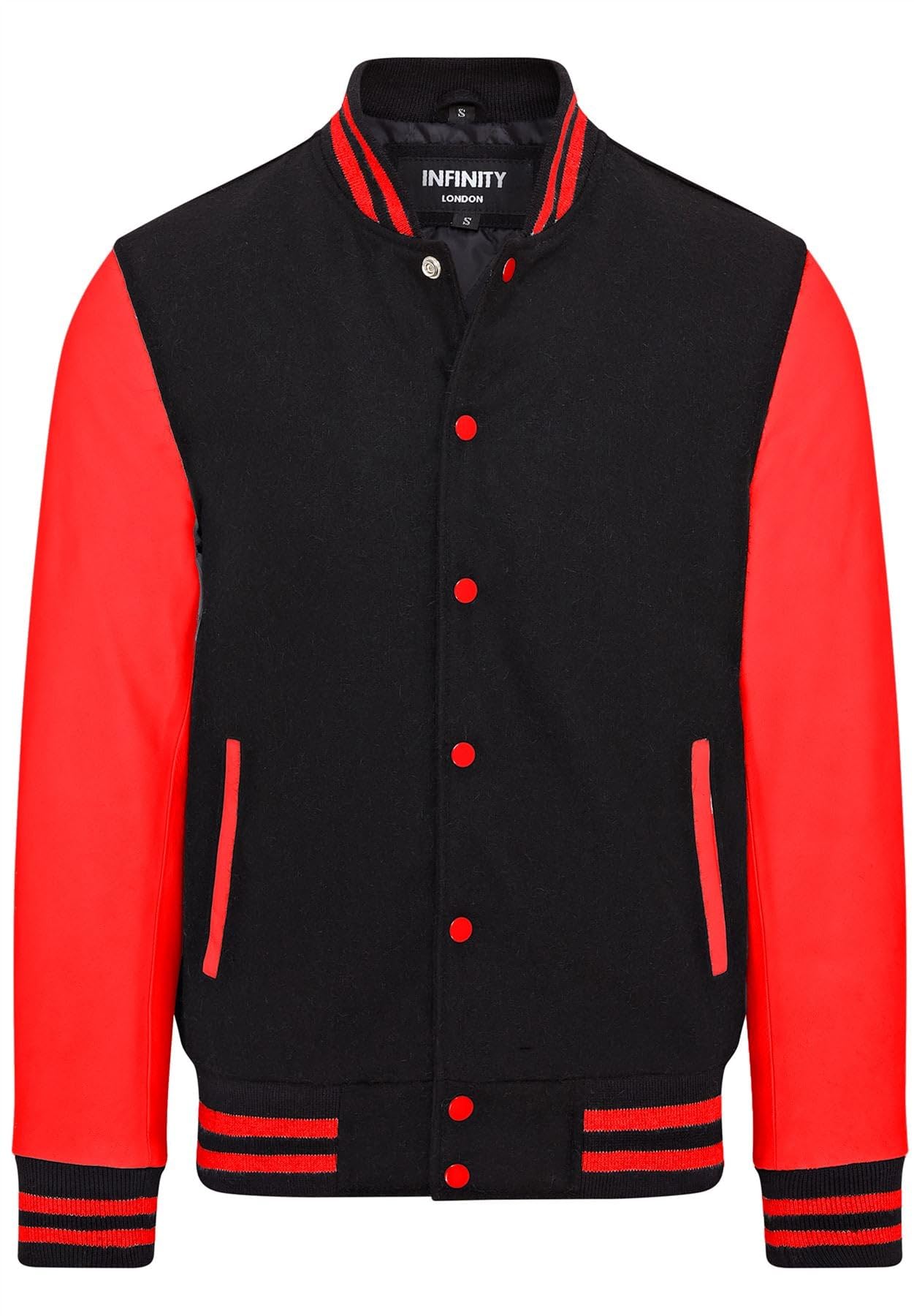 Letterman Baseball Black Wool Red Leather Varsity Bomber Jacket
