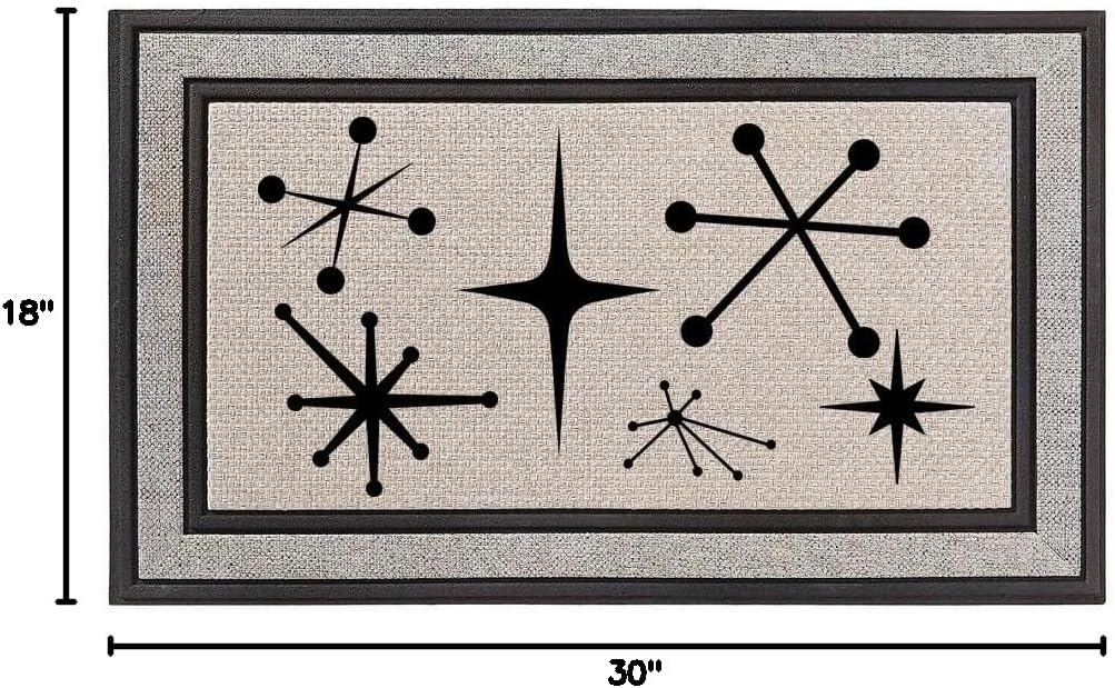 Daylor Outdoor Indoor Doormat 18" x 30" Gray/Beige/Black Rubber Backed Door Mat Starbusts Mid Century Modern Art Deco Retro