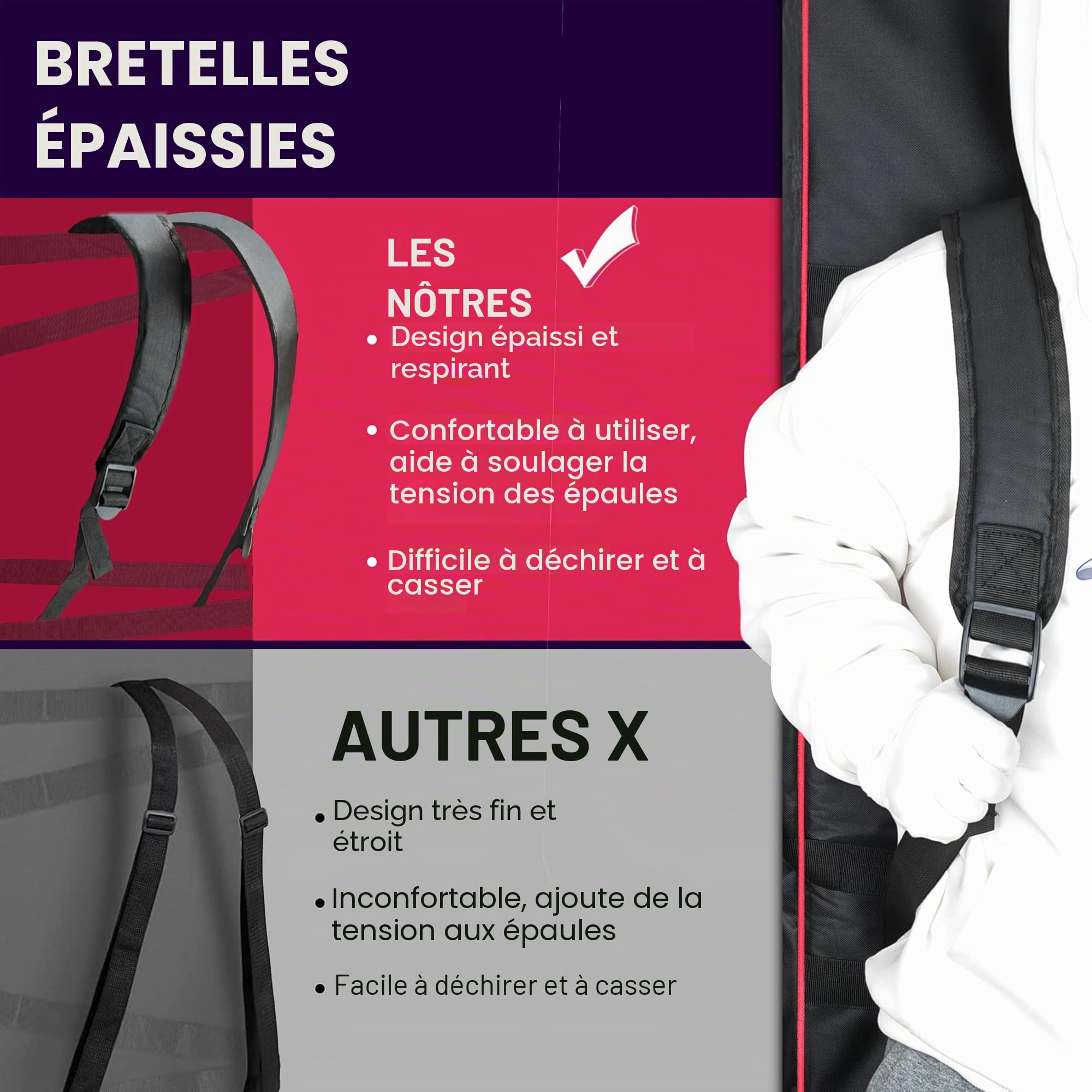 Ruibo Housse de Transport pour Clavier 61 Touches - Portable et Durable - Tissu Oxford 600D imperméable - avec Housse rembourrée en Coton de 10 mm - 101,6 x 40,6 x 15,2 cm - Noir + Rouge