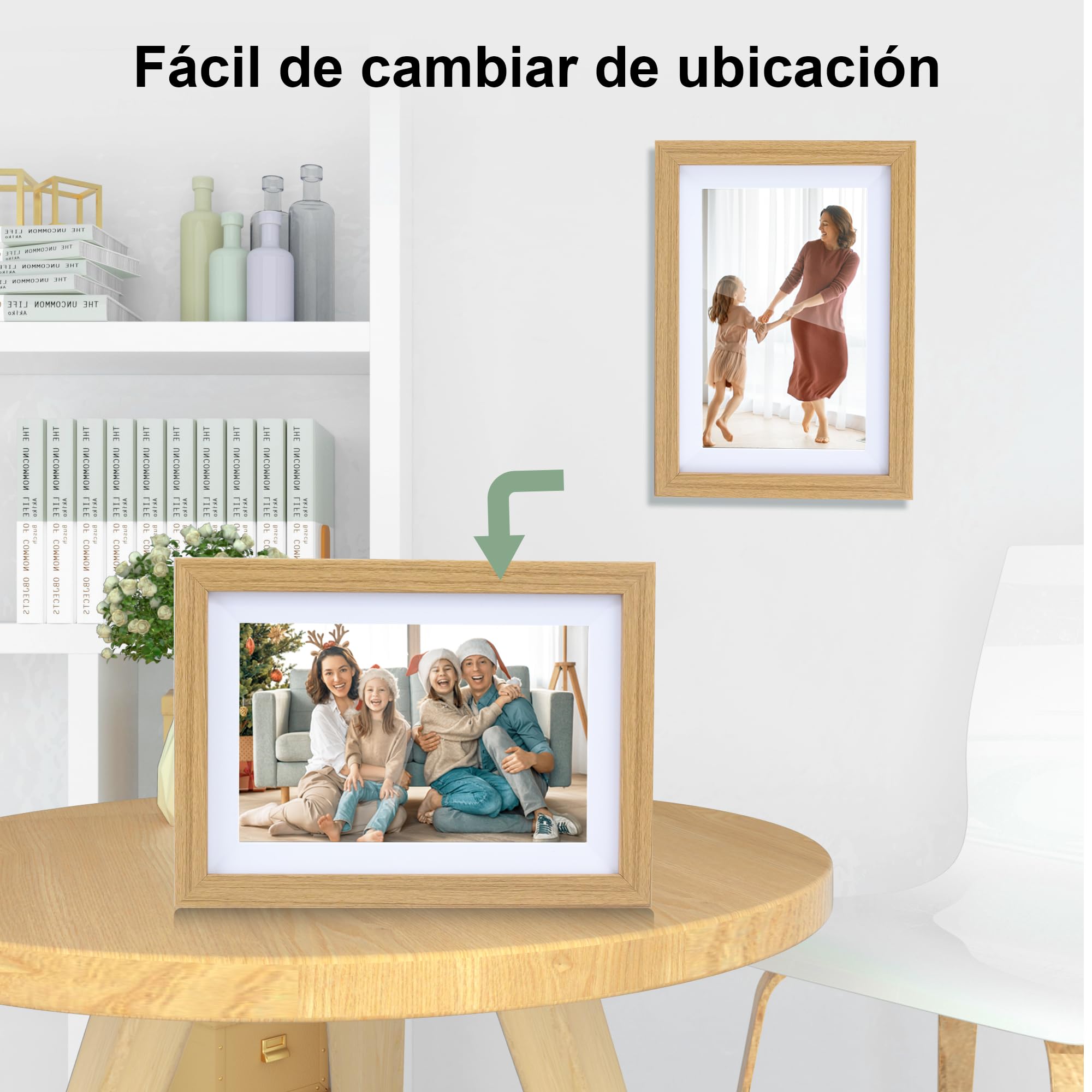 Veidoo Marco de Foto Digital WiFi, Pantalla Táctil de 10 Pulgadas, 32 GB Memoria, Rotación Automática, Música/Video/Calendario/Reloj, Fotos y Videos a través Frameo, Regalo para la Familia(Burlywood)