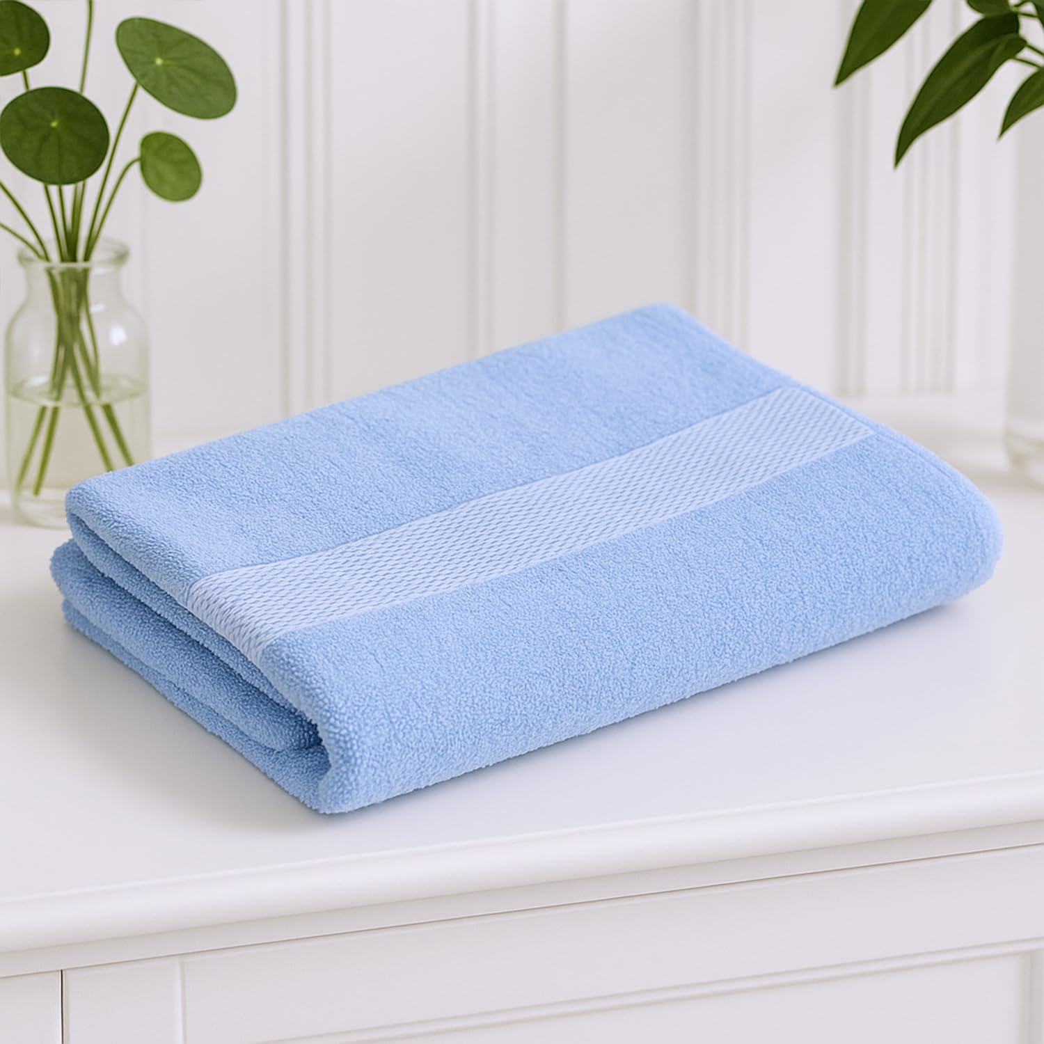 Earthy Fables Basic Bath Towel – Pure Carded Cotton, Soft, Absorbent, Quick Dry & Skin-Friendly Towel, 140 x 70 cm, 400 GSM – Sky Blue-image-5