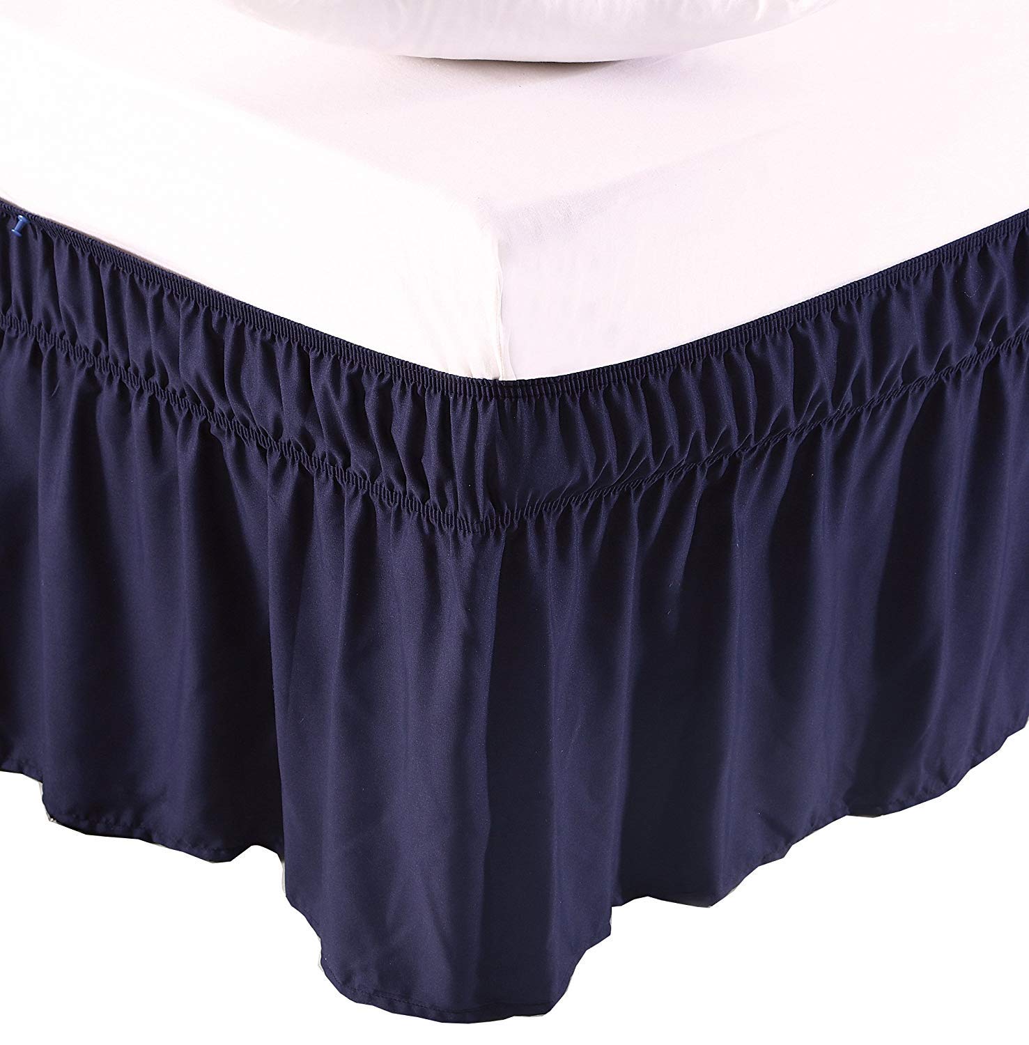 Bed Skirt-12 Inch Drop Dust Ruffle Three Fabric Sides Wrap Around Ruffled, Brushed Microfiber Adjustable Elastic Easy Fit (Navy Blue, Full),(75" L x 54" W)-image-37