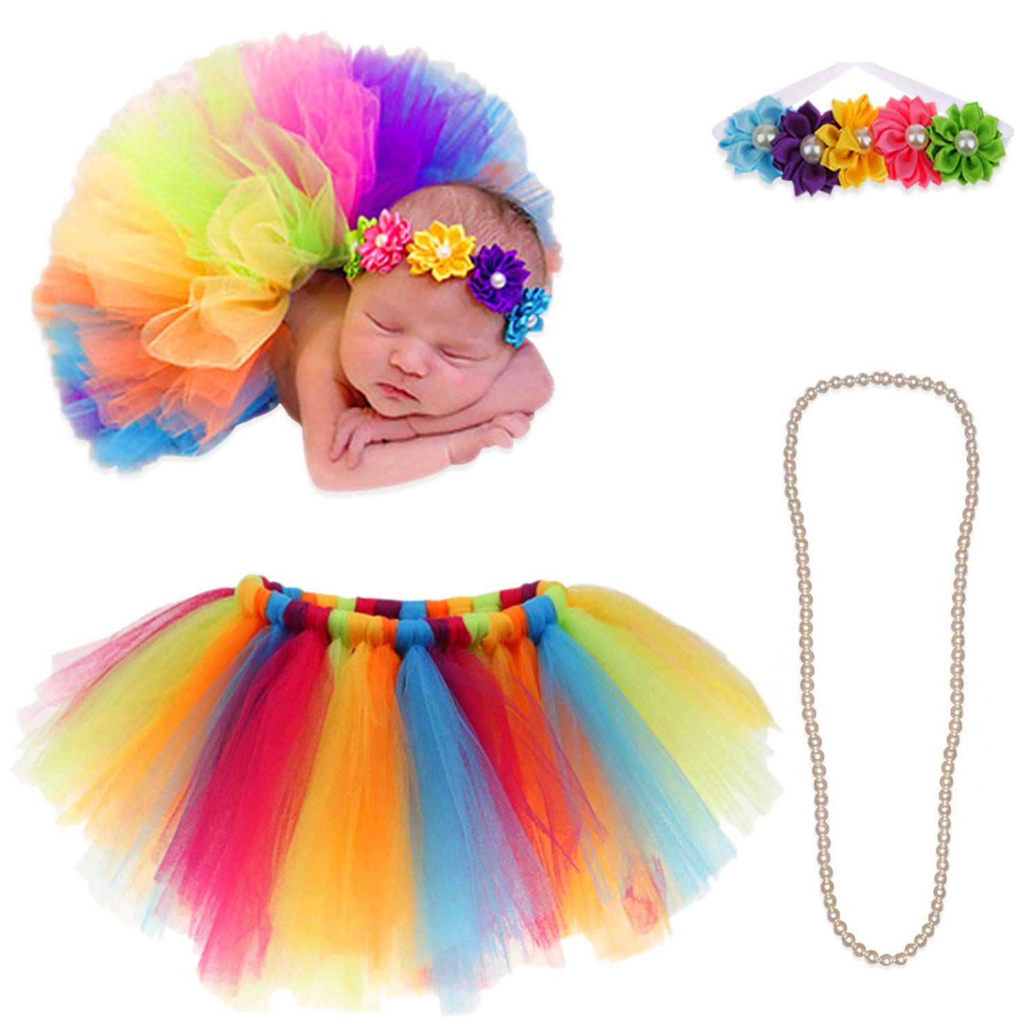 Bembika Newborn Baby Boy's and Girl's Lovely Princess Tutu Skirt and Headband Photography Prop (Multicolour, 0-3 Months) -Set of 2
