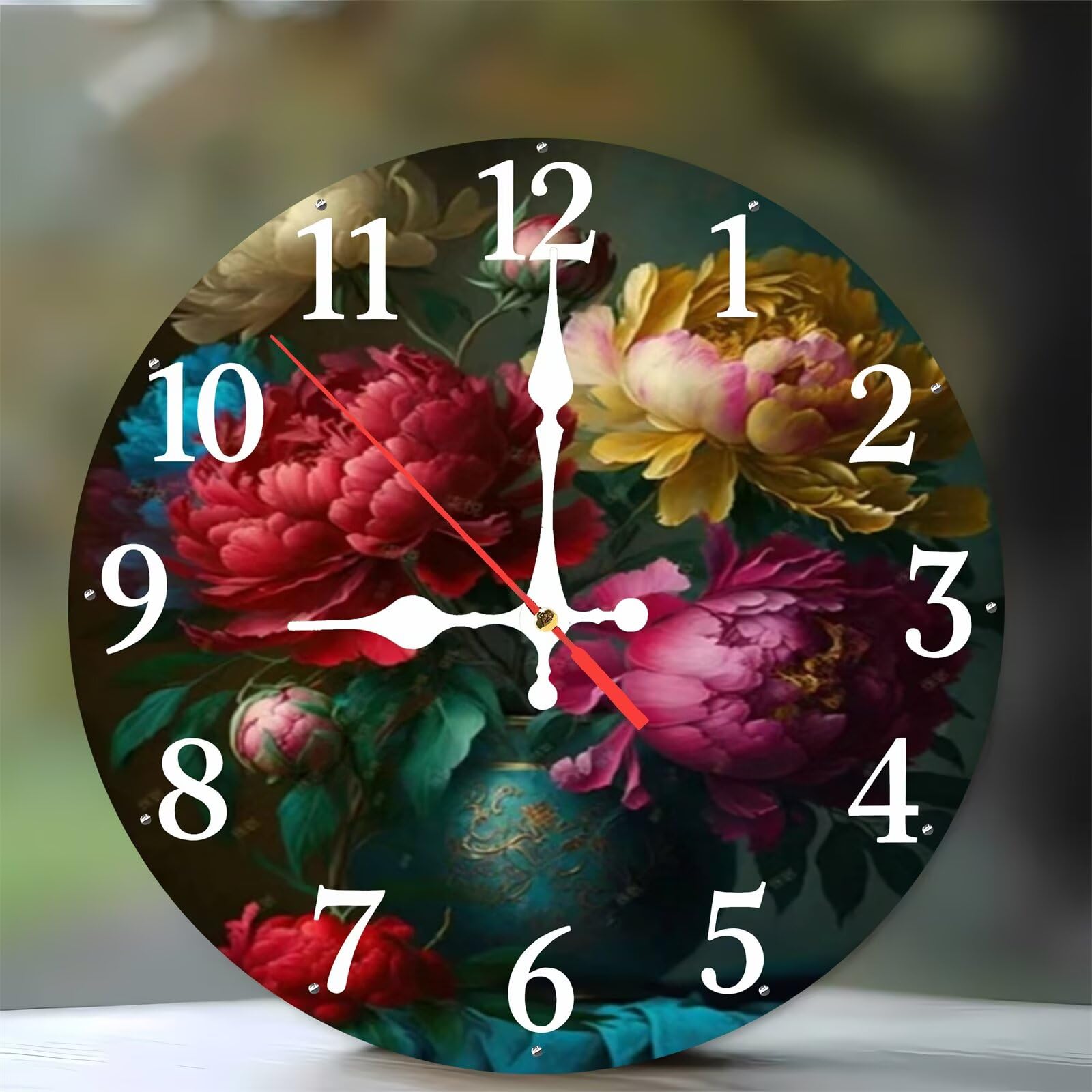 Horloge murale en bois pivoine 35cm au style vintage pour cuisine et salon