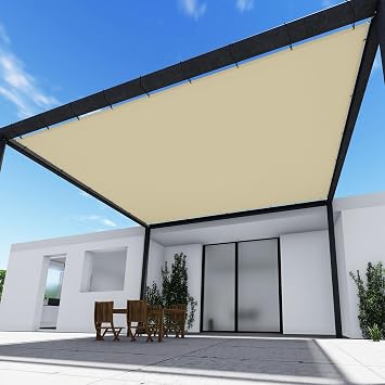 TANG 24 x 31 Waterproof Shade Cloth with Grommets, Sun Shade Sail Rectangle Straight Side, 260 GSM UV Block Fabric Patio Canopy for Deck Carport Backyard Pergola Cover, Beige