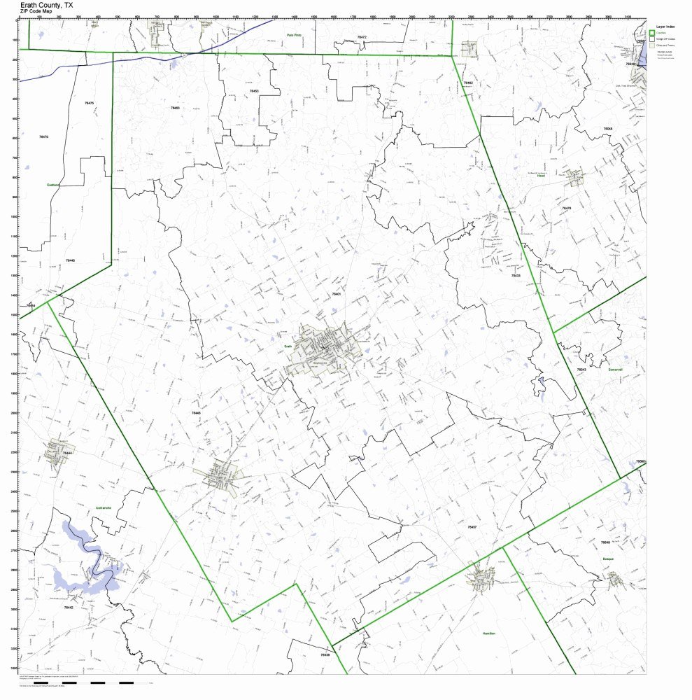 Erath County, Texas TX ZIP Code Map Not Laminated Office