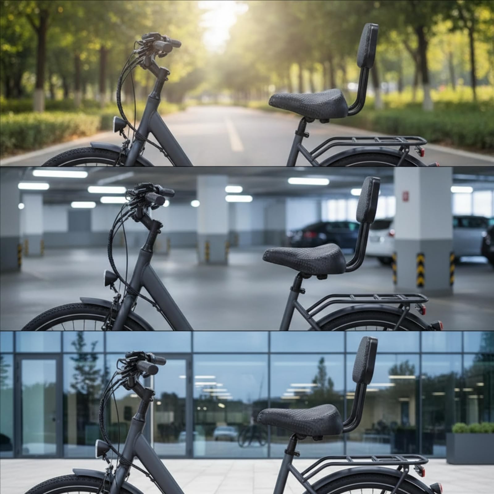 Baoblaze Sella per Bicicletta Sella Bici Sella con Schienale Seduta Ergonomica Cuscino Imbottito Stabilità con Aste Metalliche Schienale Rettangolare