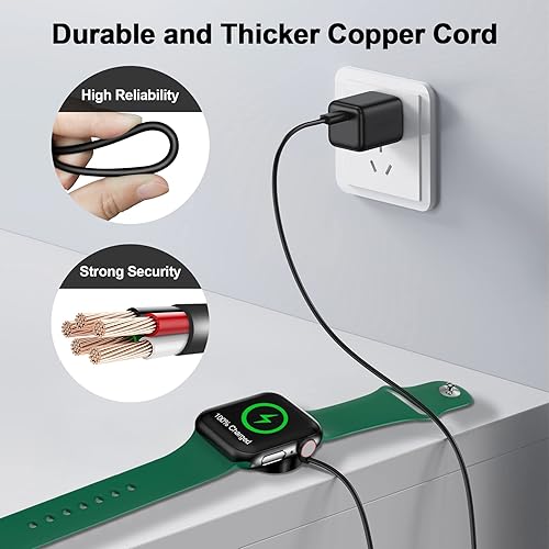 Vista 8 de Cargador magnético de carga rápida para Apple Watch, carga inalámbrica magnética compatible con iWatch Series Ultra/10/9/8/7/6/SE/SE2/5/4-[3.3 pies]