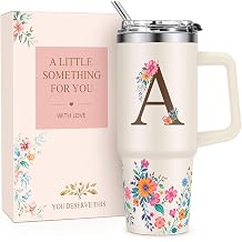 Personalized Gifts for Women, Custom Initial Gift Tumbler with Handle | Unique Christmas Birthday Gifts for Women Mom Wife Sister Friend Grandma Girlfriend Her, Monogram Stainless Steel Cup 30oz(A)