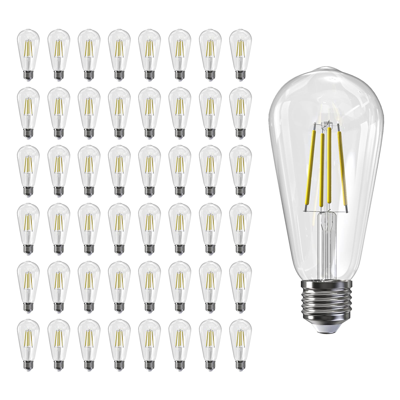 Jensense Edison Bulbs E26 LED Bulb 60 Watt Equivalent, Vintage LED Light Bulbs CRI90+ ST19, Dimmable Clear Light Bulbs (5000K Daylight, 8watt-48 Pack)