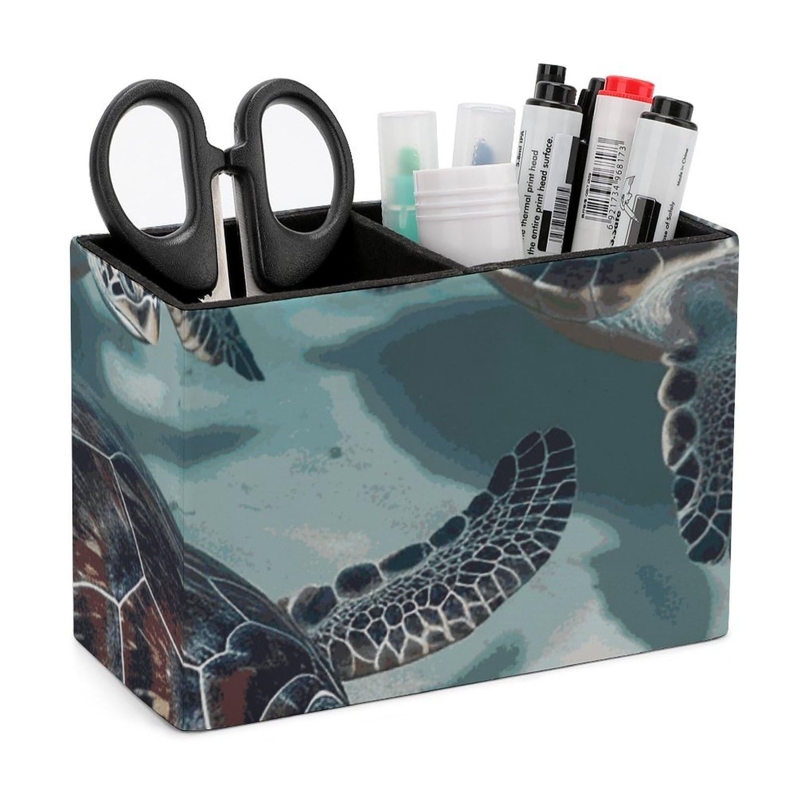 JTREHY Sea Turtles Pencil Holder Exquisite Fashion Leather Pen Receptacle Soft High-End Pen Container for Office Home Accessories Or Housewarming Present