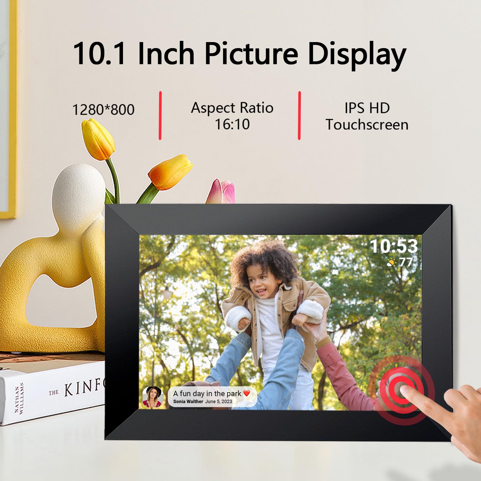 Frameo - Cornice per foto digitale WiFi, 32 GB, 10,1 pollici, 1280 x 800 mm, touch screen IPS HD, rotazione automatica, 32 GB di spazio di archiviazione integrato, condividi momenti istantaneamente