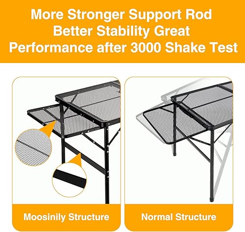 Miniatura 5 de Moosinily Mesa de camping de 4.4 pies con tabla de extensión de mesa, mesas plegables de altura ajustable, mesa de parrilla portátil para