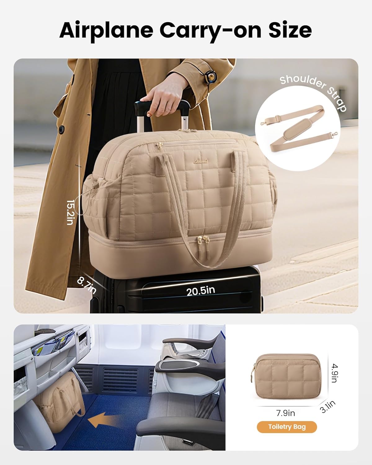 LOVEVOOK Large Travel Duffle Bag,Weekender Bags For Women with Shoe Compartment,Puffer Carry On Bags For Airplanes,Hospital Bag for Labor and Delivery,Overnight Bag With Toiletry Bag,Gym Tote Bag - Image 5