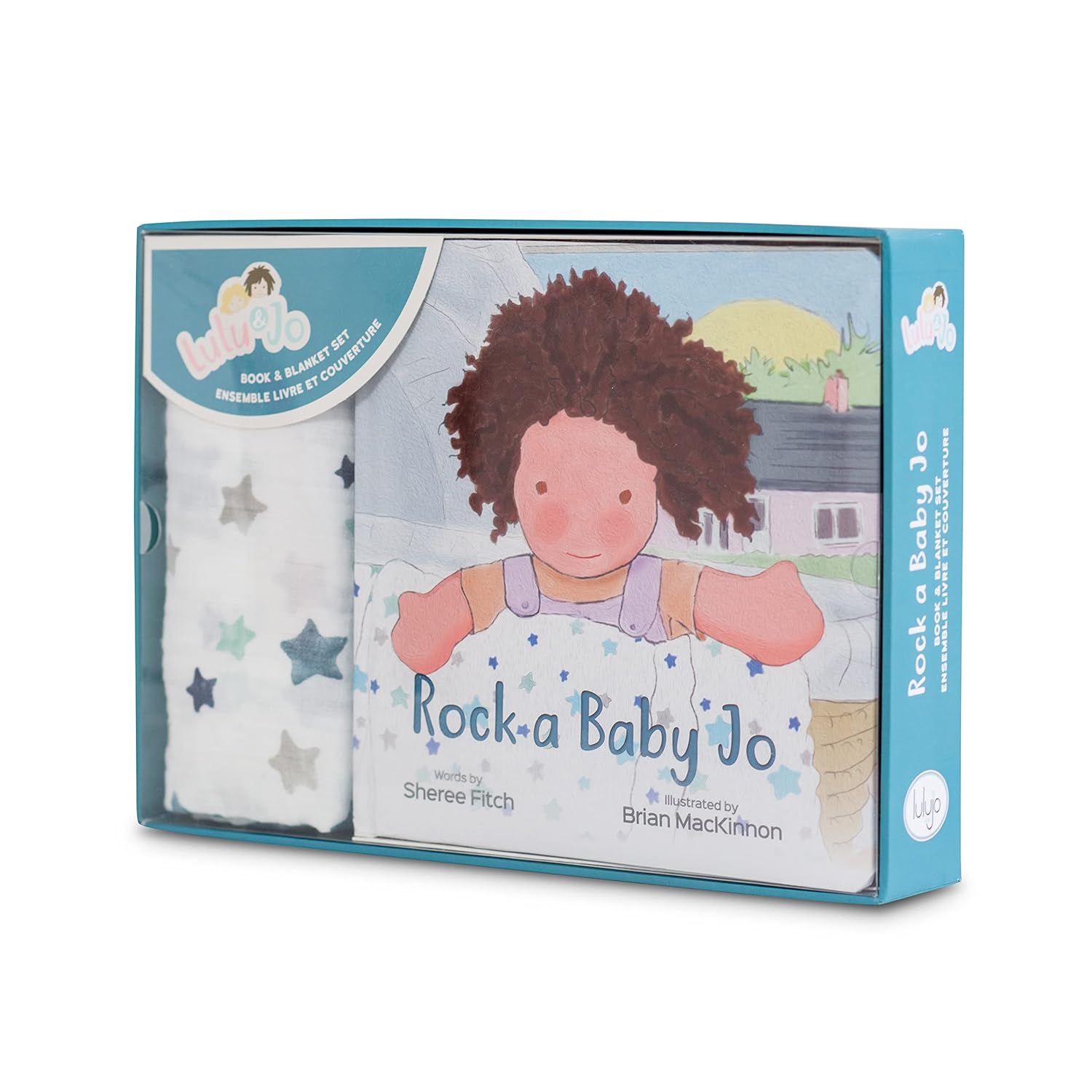 Lulujo Rock A Baby Jo Lullaby Gift Set| Book + Matching Blanket | Breathable + Soft Muslin Blanket |Rock A Baby