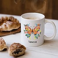 Vista 3 de Taza de café personalizada con diseño de mariposa de arte de origami, regalo para cumpleaños de amigo, compañero de trabajo, taza de cerámica blanca