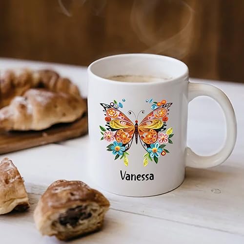 Miniatura 3 de Taza de café personalizada con diseño de mariposa de arte de origami, regalo para cumpleaños de amigo, compañero de trabajo, taza de cerámica blanca