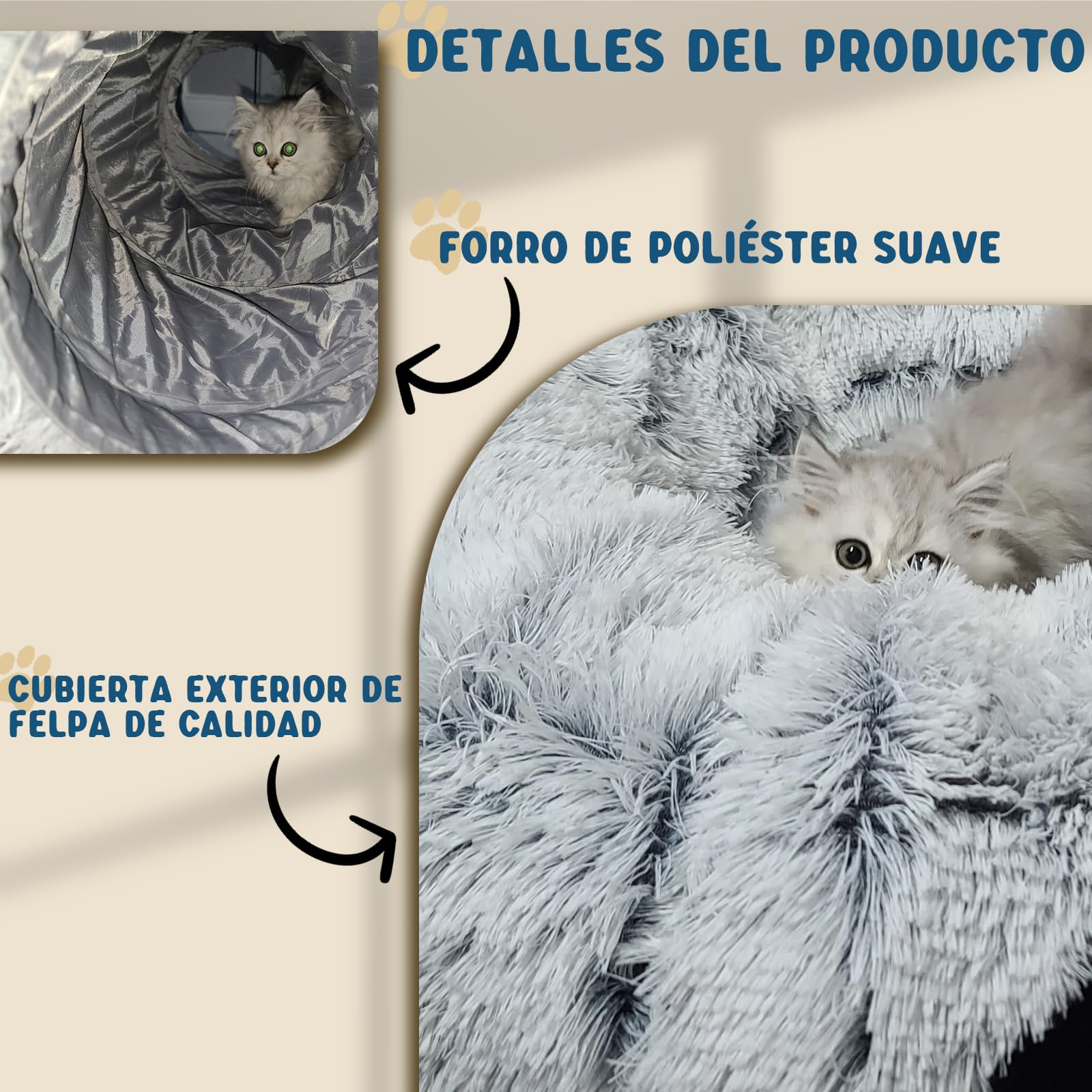 Pawtenda Túneles para gatos de interior, cama de túnel de felpa para gatos, cama de dona para jugar, juguetes multifuncionales para relajarse