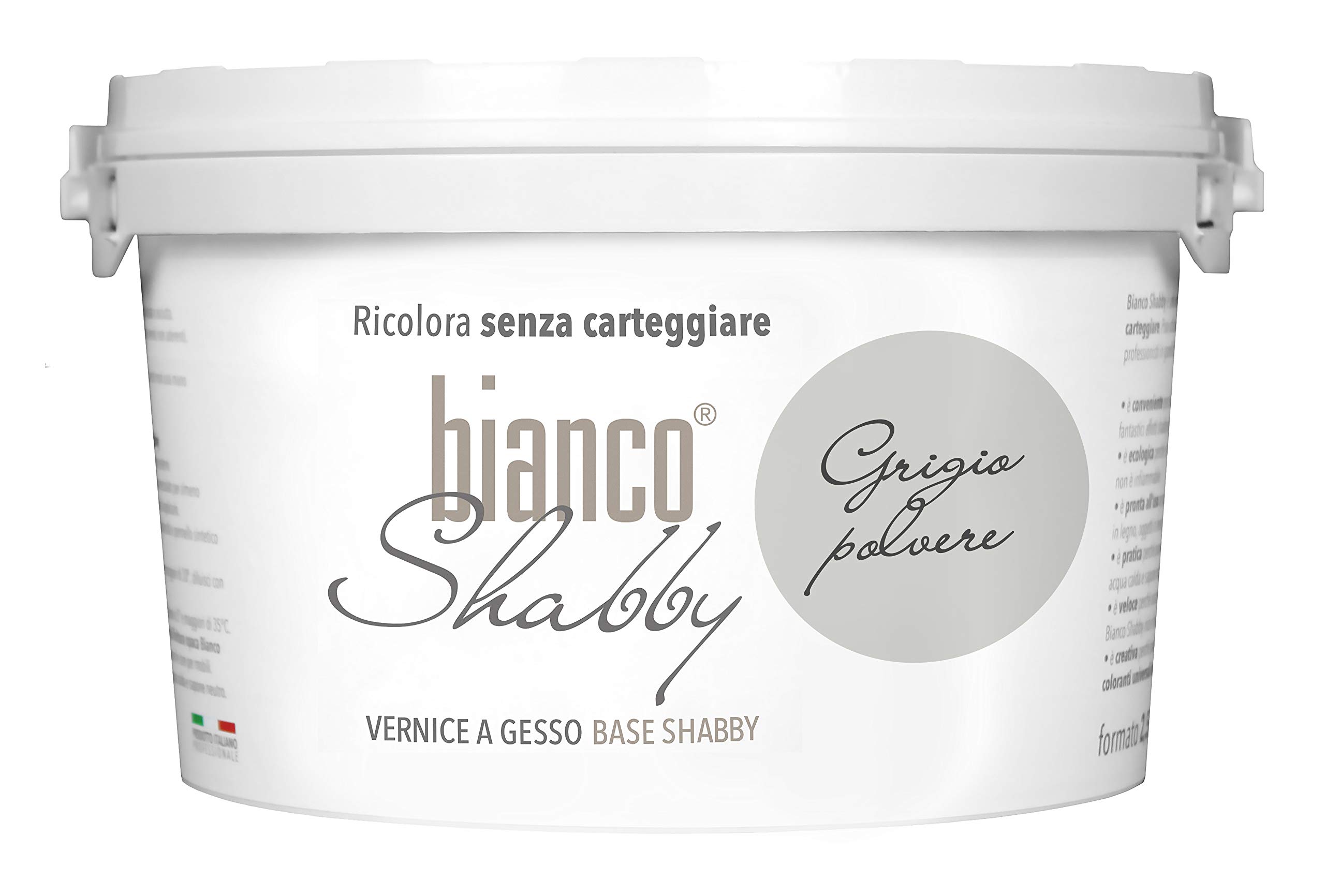 bianco Shabby® Grigio Polvere (Dusty Grey) farba kredowa na bazie wody do wszystkich powierzchni – bardzo matowe wykończenie (2,5 l)