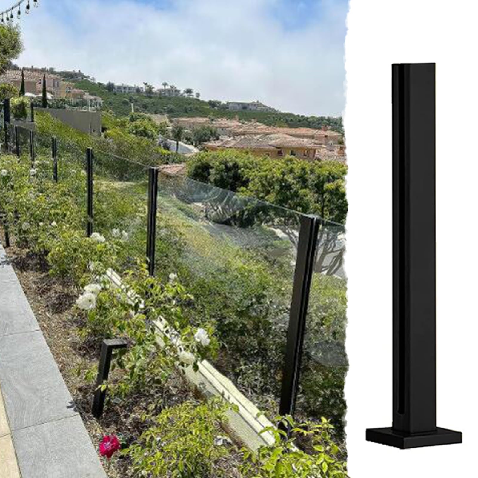 Poteau de garde-corps en verre noir mat haut de gamme 130 cm