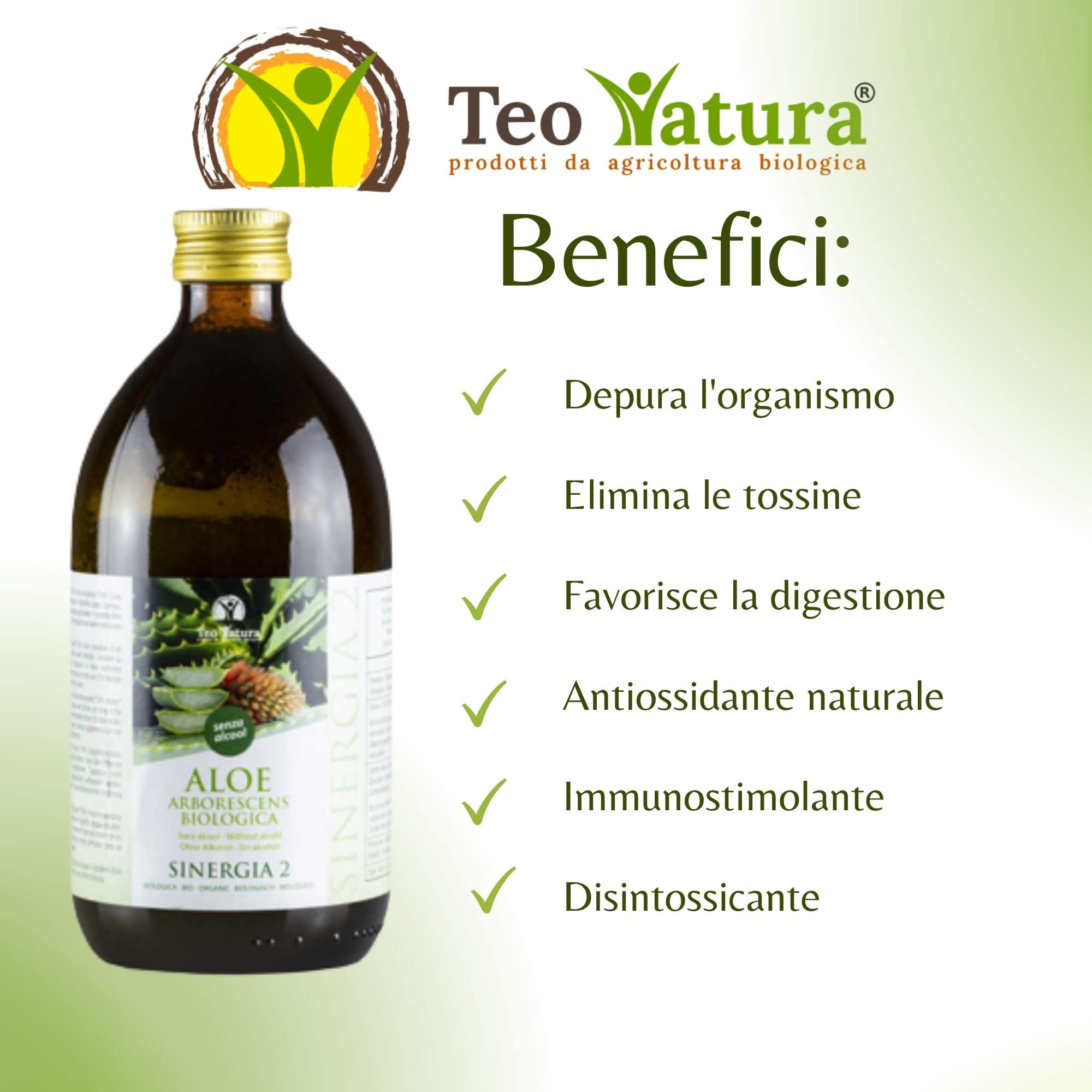 Teo Natura Sinergia 2 – Integratore e da Bere - Ricetta di Padre Zago (senza Alcool) con Aloe Arborescens e Miele Biologico - 500 ml (Confezione da 1)