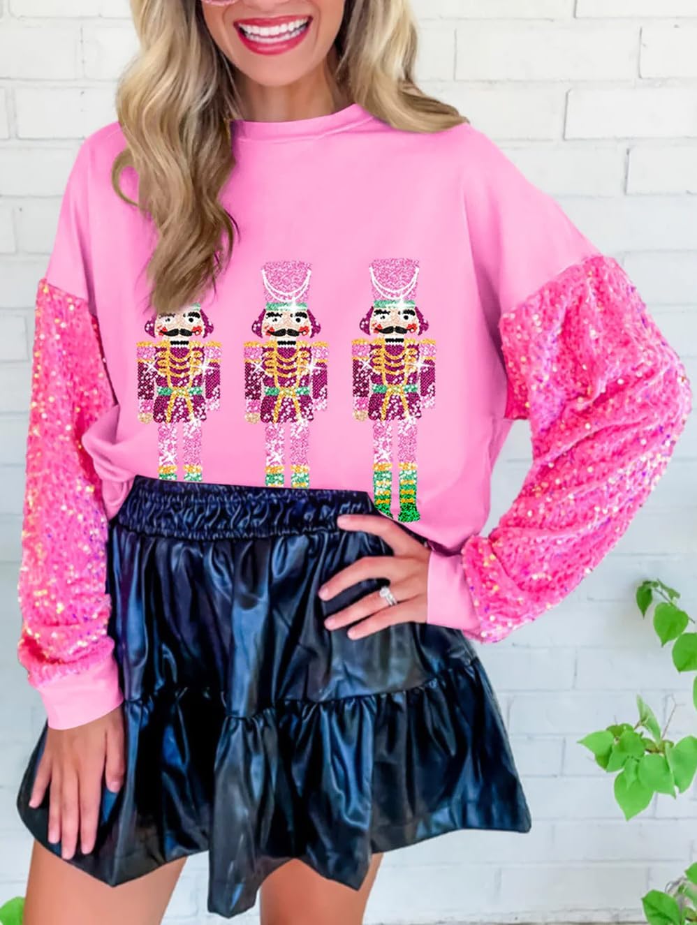 NUFIWI Women Christmas Sequin Graphic Sweatshirts Cute Xmas Santa Oversized Pullovers Funny Holiday Sparkly Tops - Image 4