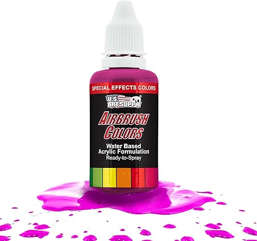 Miniatura 10 de U.S. Art Supply Pintura acrílica para aerógrafo de color rojo neón con efectos especiales, botella de 1 oz, colores a base de agua no tóxicos de