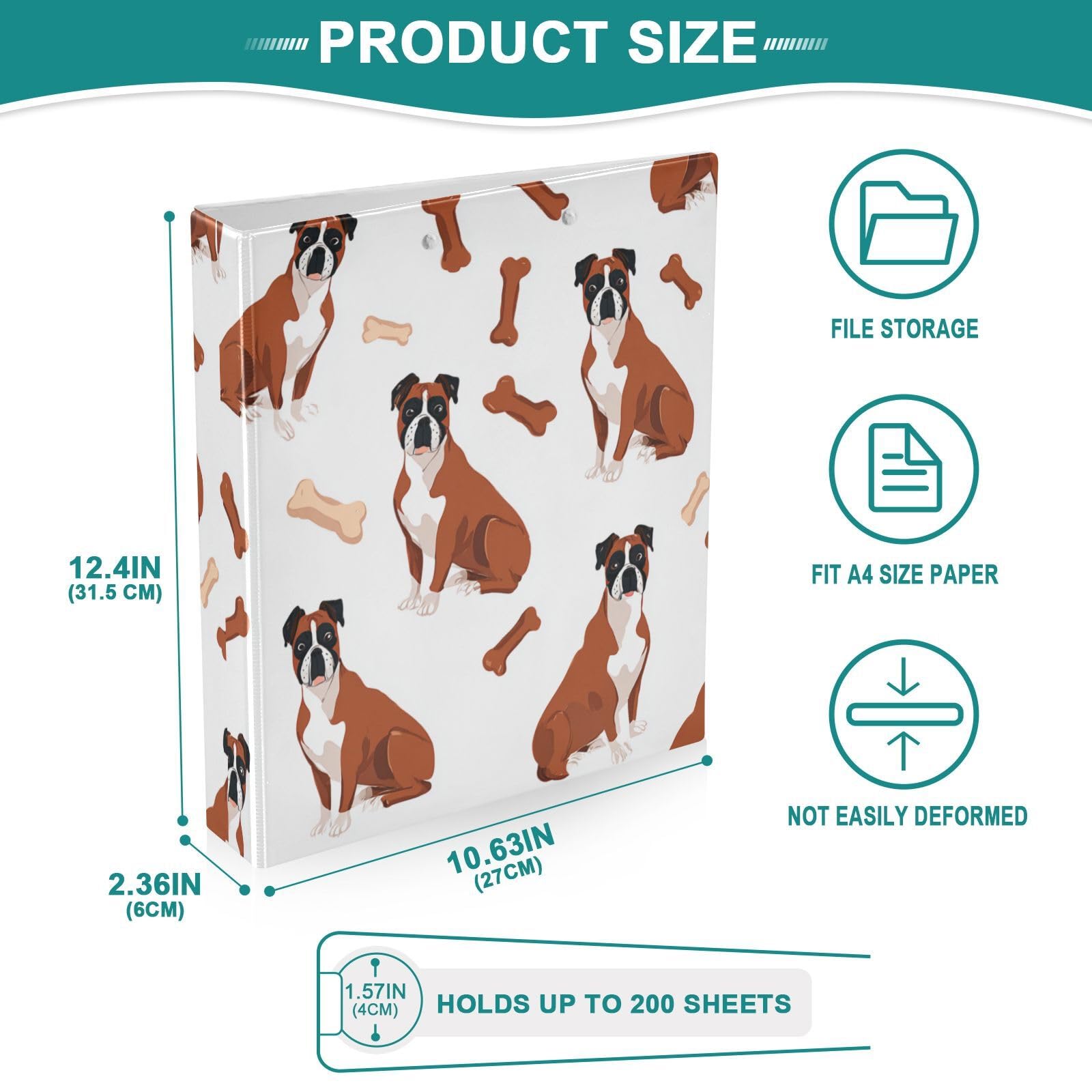 Kcldeci Hardcover 3-Ringbuch für Papier in Briefgröße, Boxer-Hundeknochen, 3,8 cm, runde Ringe, Ordner-Organizer für Schule/Büro, 2 Stück