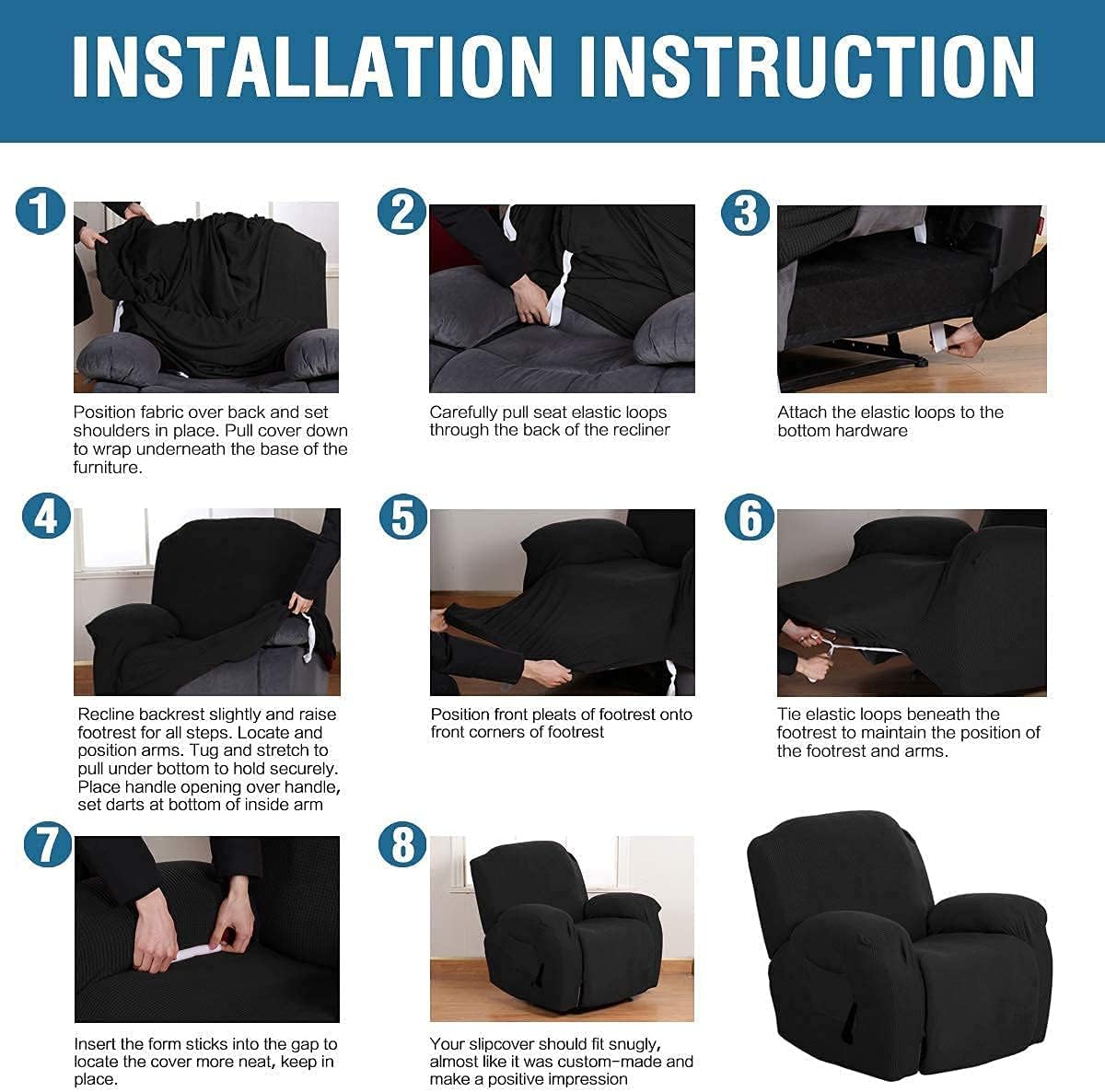 H.VERSAILTEX 1 Piece Recliner Slipcovers Bundles Round Ottoman Slipcover(Medium, Black)