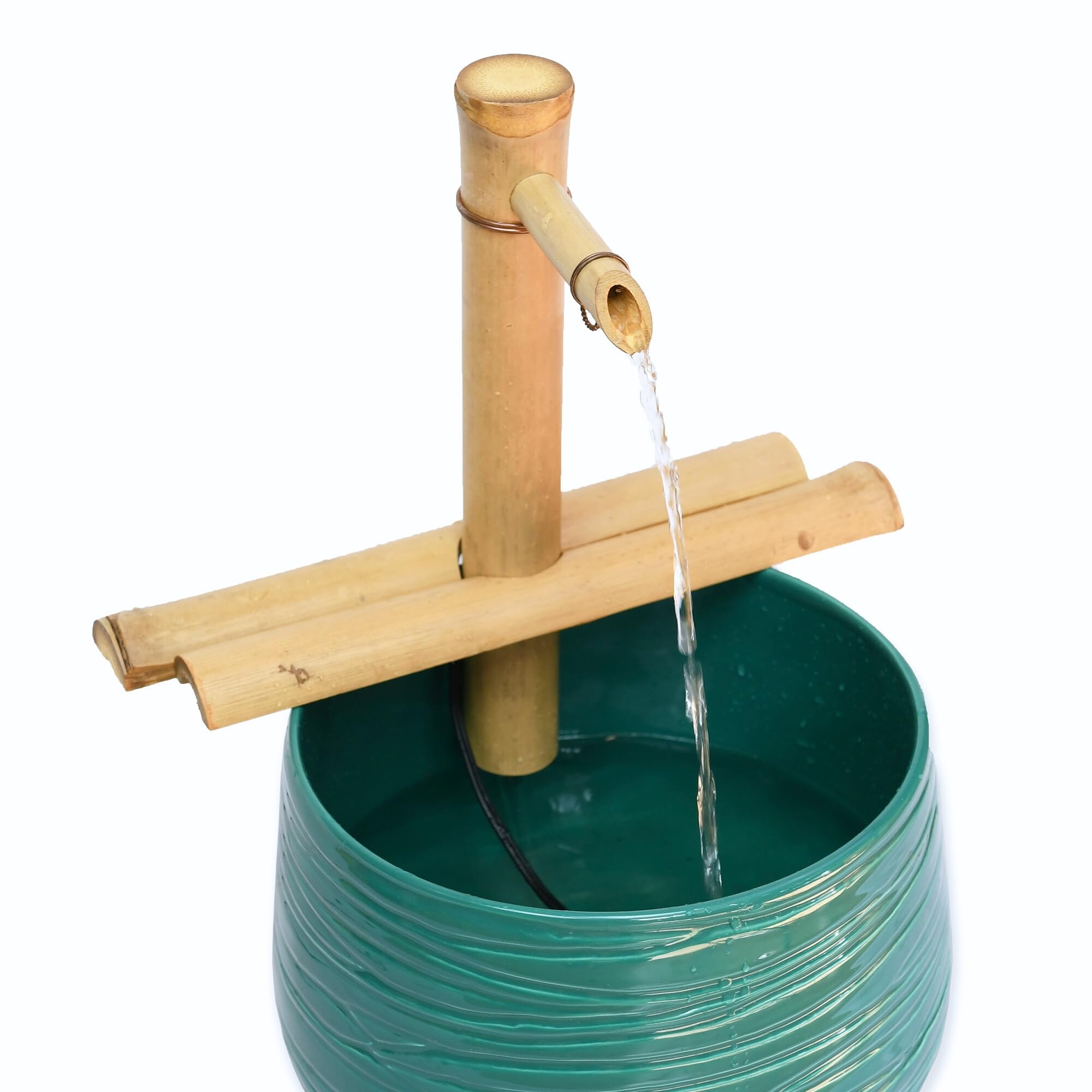 Bamboo Accents Kit de Fontaine de Jardin Zen - Bec Réglable Finition Mate Lisse - 220V Pompe Submersible - Fontaine à Eau Intérieure et Extérieure, Contenant Non Inclus (30 cm Demi-Ronds Réglables)