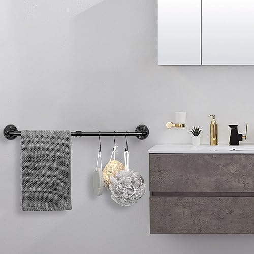 Vista 50 de Toallero de tubo industrial, resistente para montar en la pared, rústico, para baño (negro, 16 pulgadas)