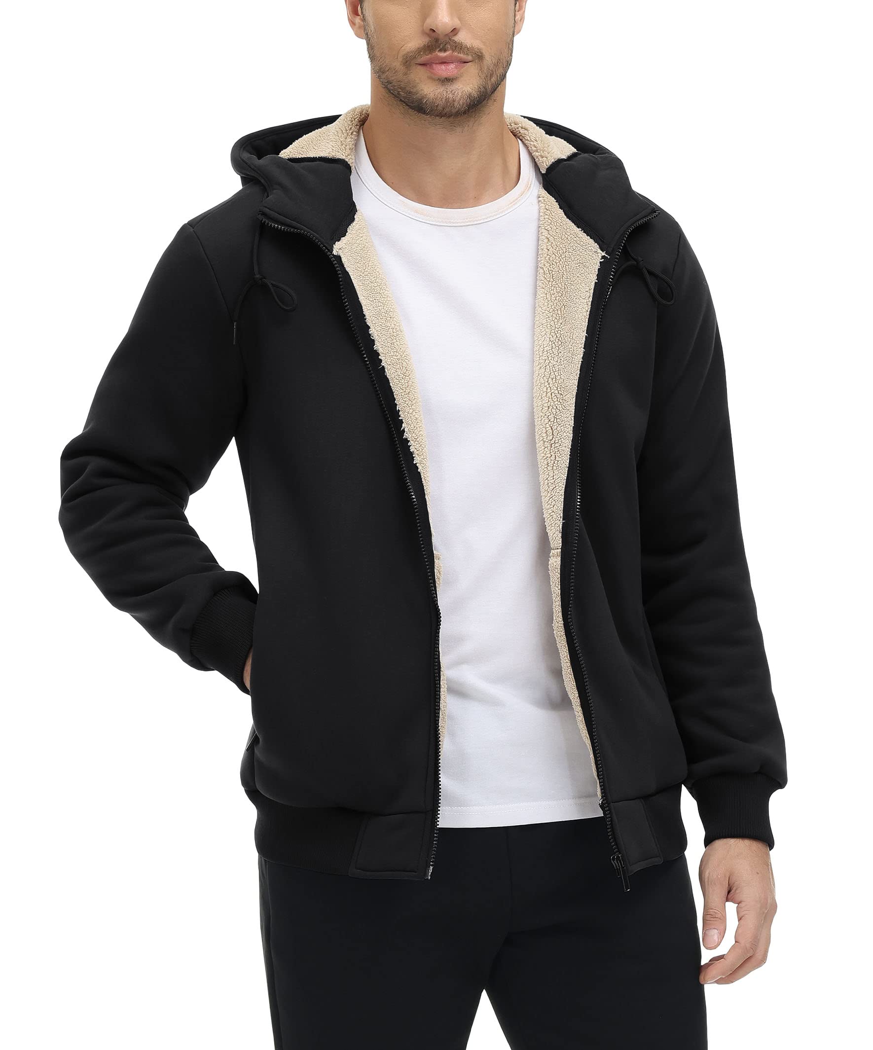 TACVASEN Vestes à Capuchon Sherpa pour Hommes Doublées de Polaire Veste Zip pour l'hiver Veste à Capuchon Chaude et Epaisse Manteau à Capuchon avec Poches