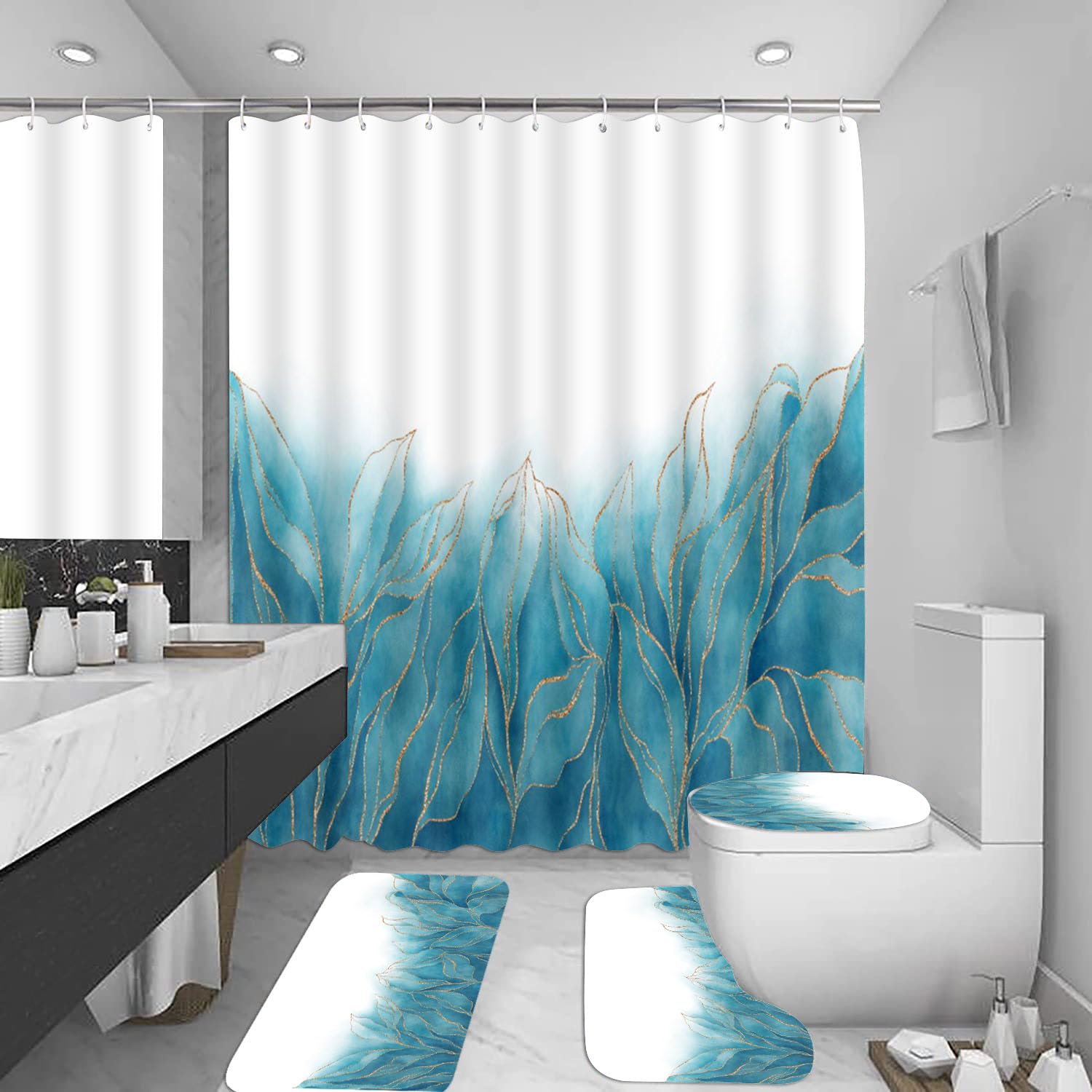 Tapis de bain 50x80cm bleu ensemble microfibre haute densité
