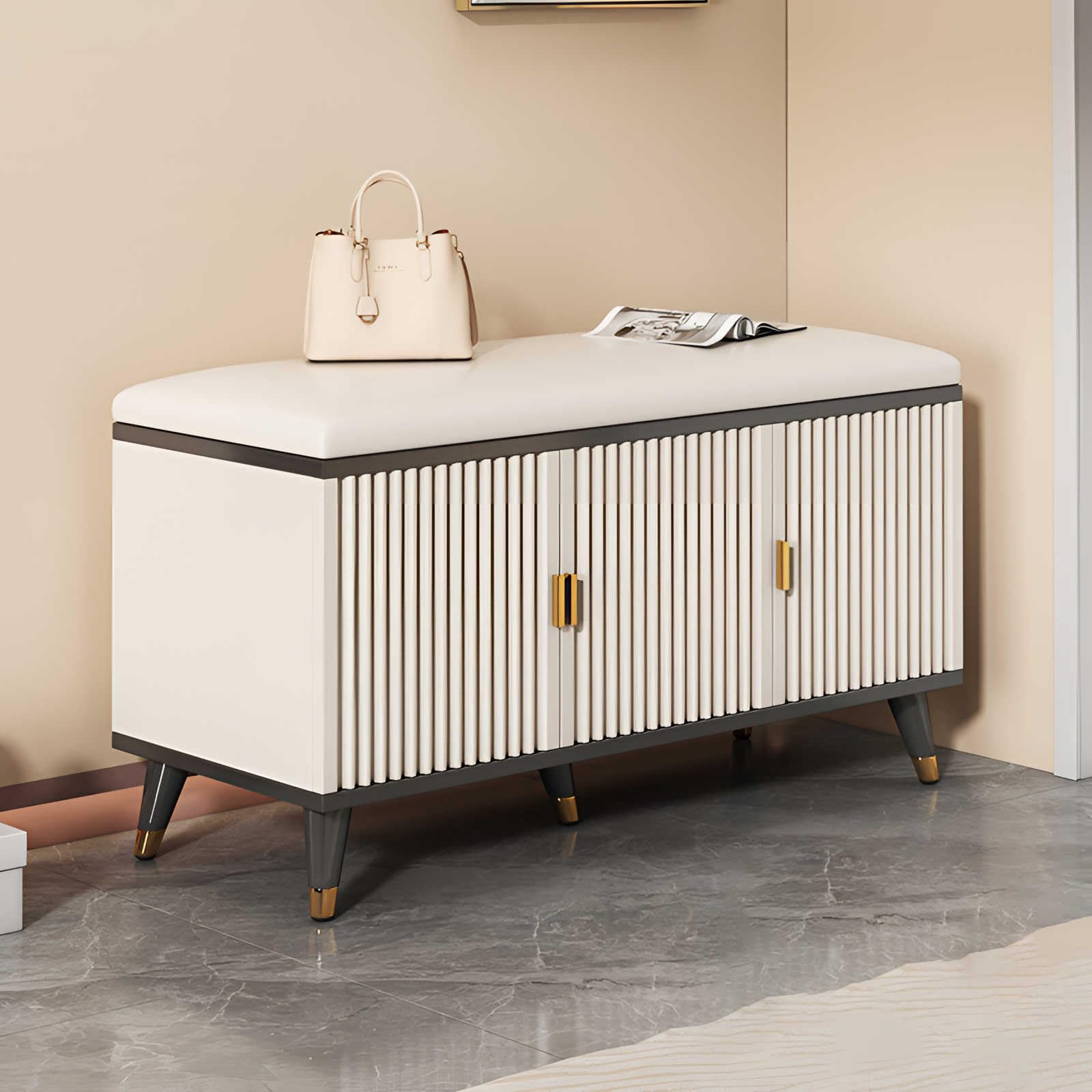 MSHGSKU Shoe Rack Bench with Door - Modern Slim Hidden Shoe Cabinet Seat for High Heels, Entryways, Hallways, Closets - Hallway Shoe Bench With Door