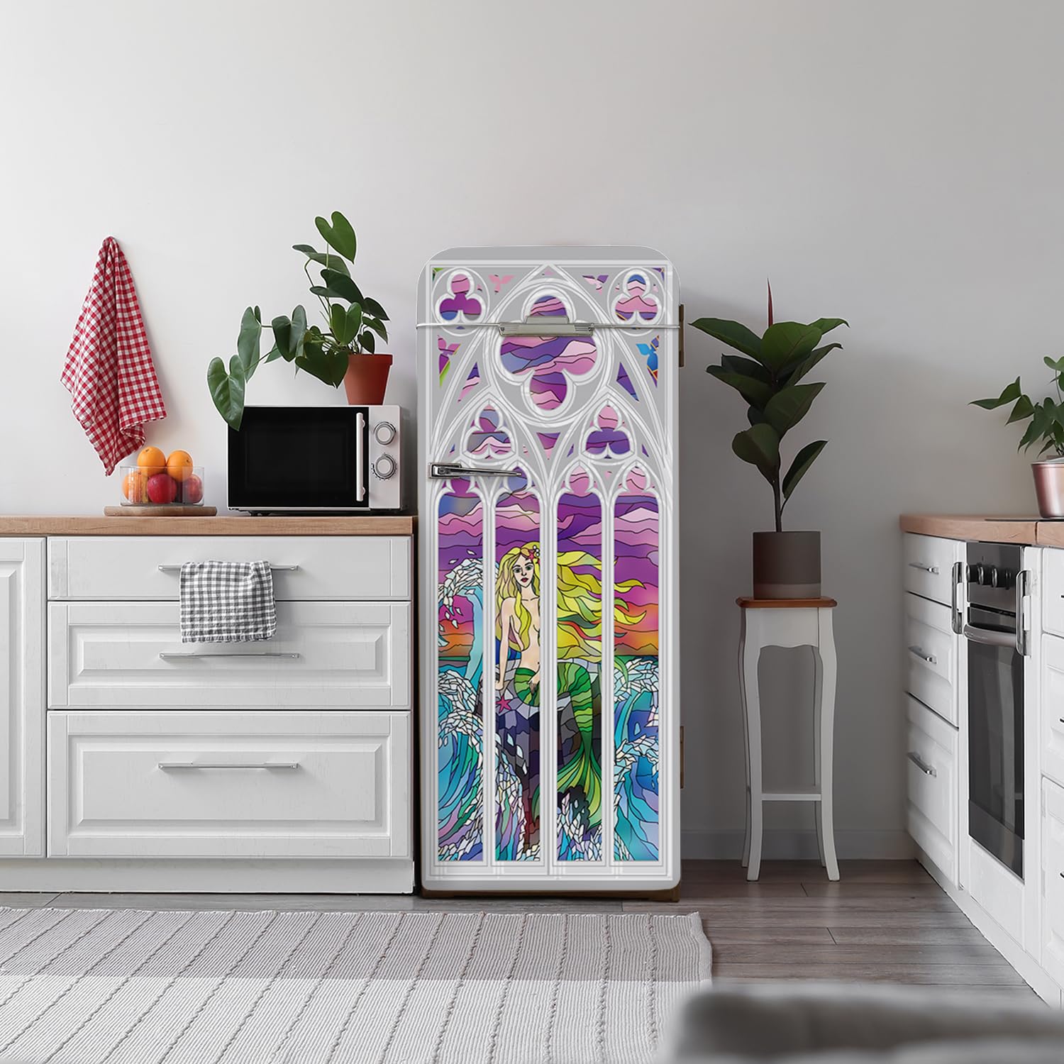 Alwayspon 56x163cm Mermaid Self-Adhesive Vinyl Fridge Wrap, Peel and Stick Fridge Stickers Covers Skins, Removable Refrigerator Mural Decal for Kitchen Home Decor