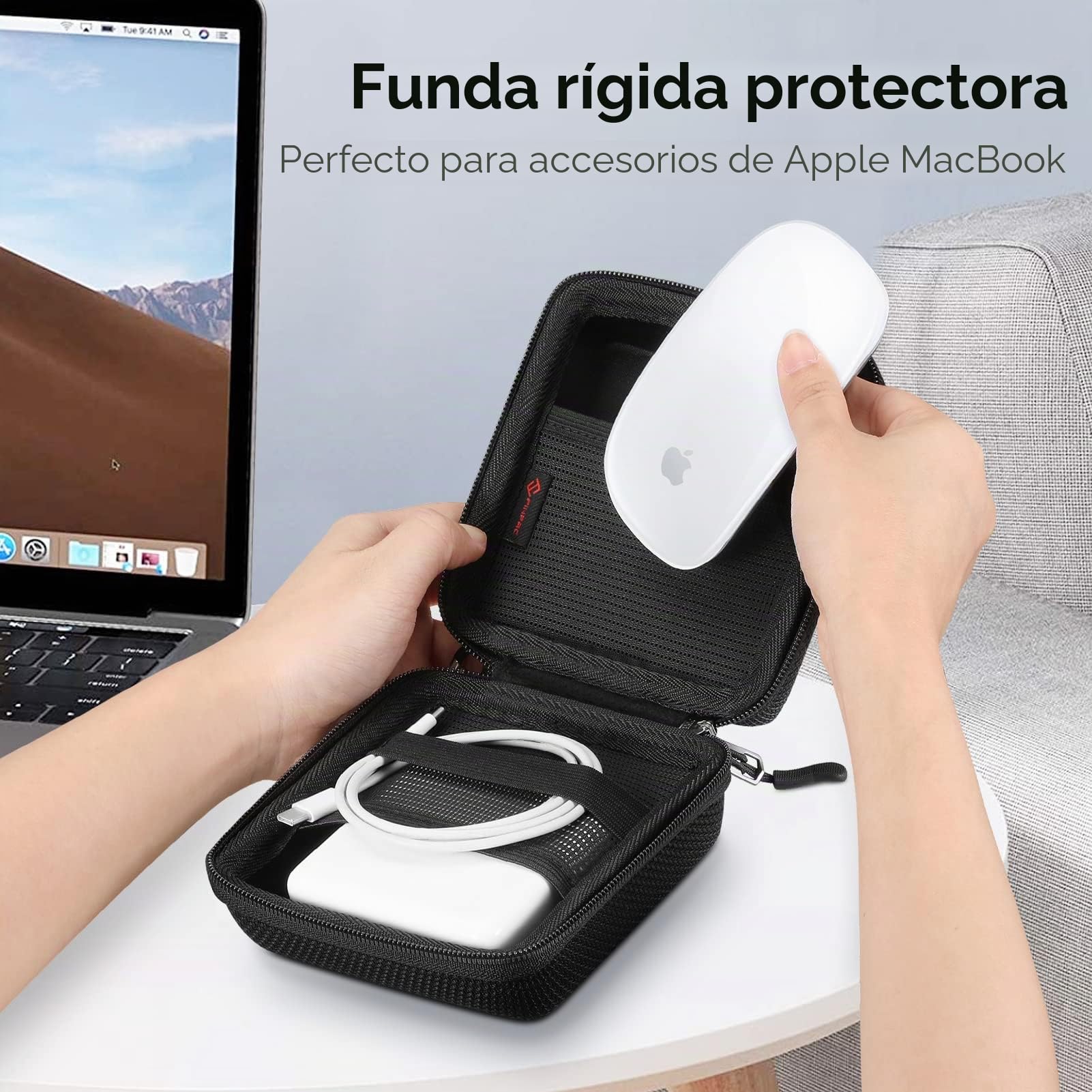 FINPAC Duro Funda para Macbook Cargador, Protectora Carcasa da Electrónica Accesorios, Organizador Bolsa de Viaje para Cargador/Cable/USB/Portátil Accesorios, (Negro)