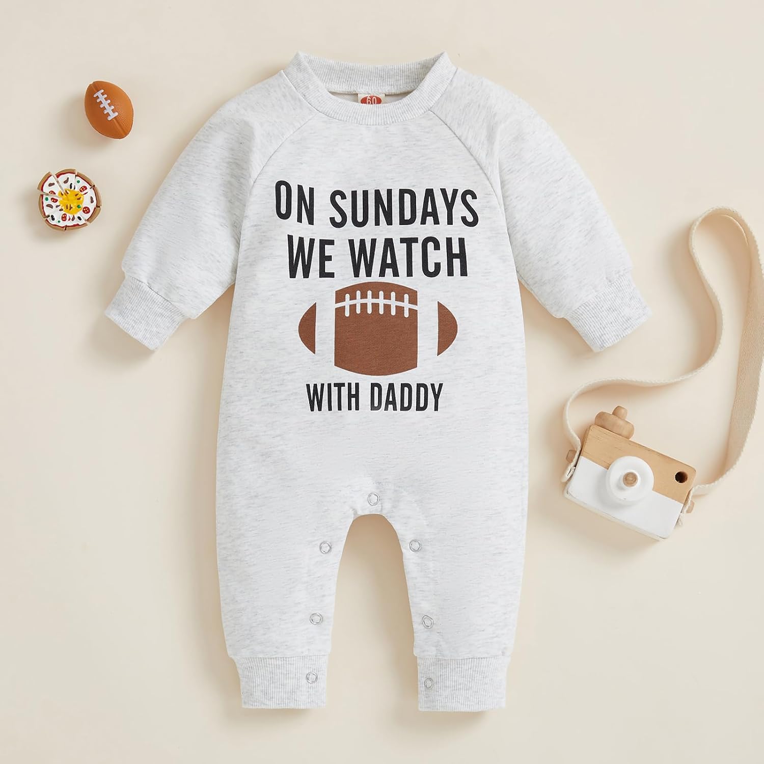 Newborn Baby Boys Girls Romper Football Watch Football with Daddy Funny One Piece Playsuit Sweatshirt - Image 4
