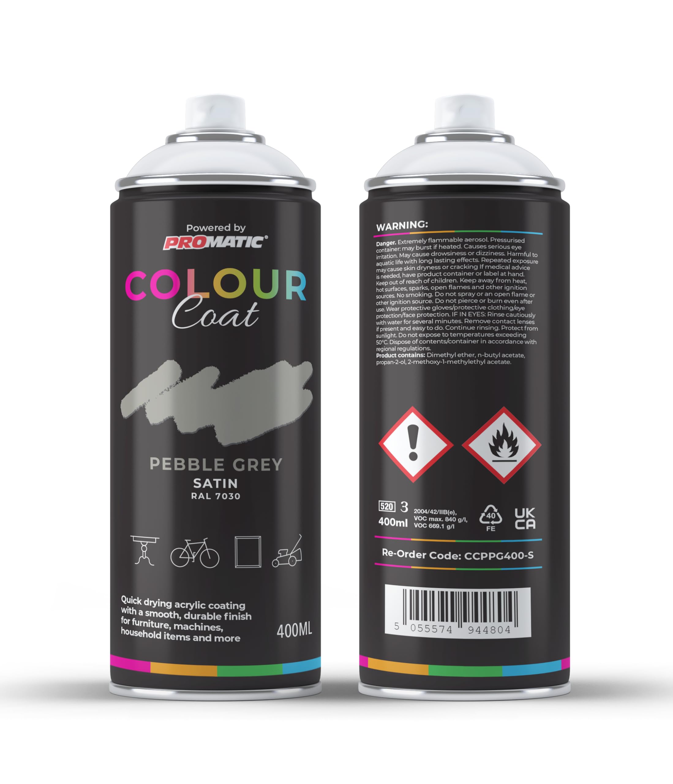 Pro-Matic Colour Coat Pebble Stone Grey Satin RAL 7030 Aerosol Spray Paint 400ml