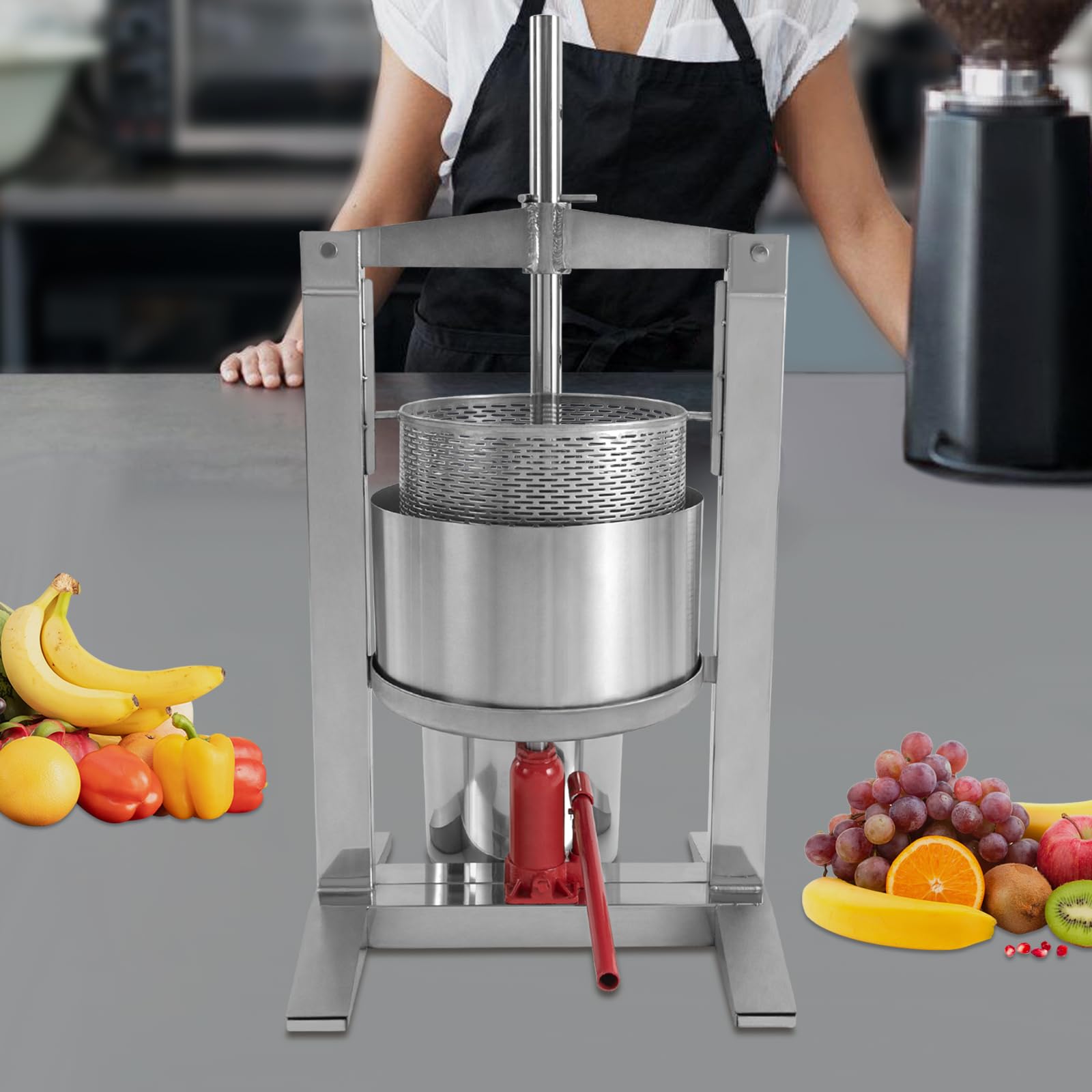 CNCEST Fruit Press, DIY Large Fruit Press extractor for Wine and Juice Making, 20L Manual Fruit Press Stainless Steel Juicer Crusher with Hydraulic Jack
