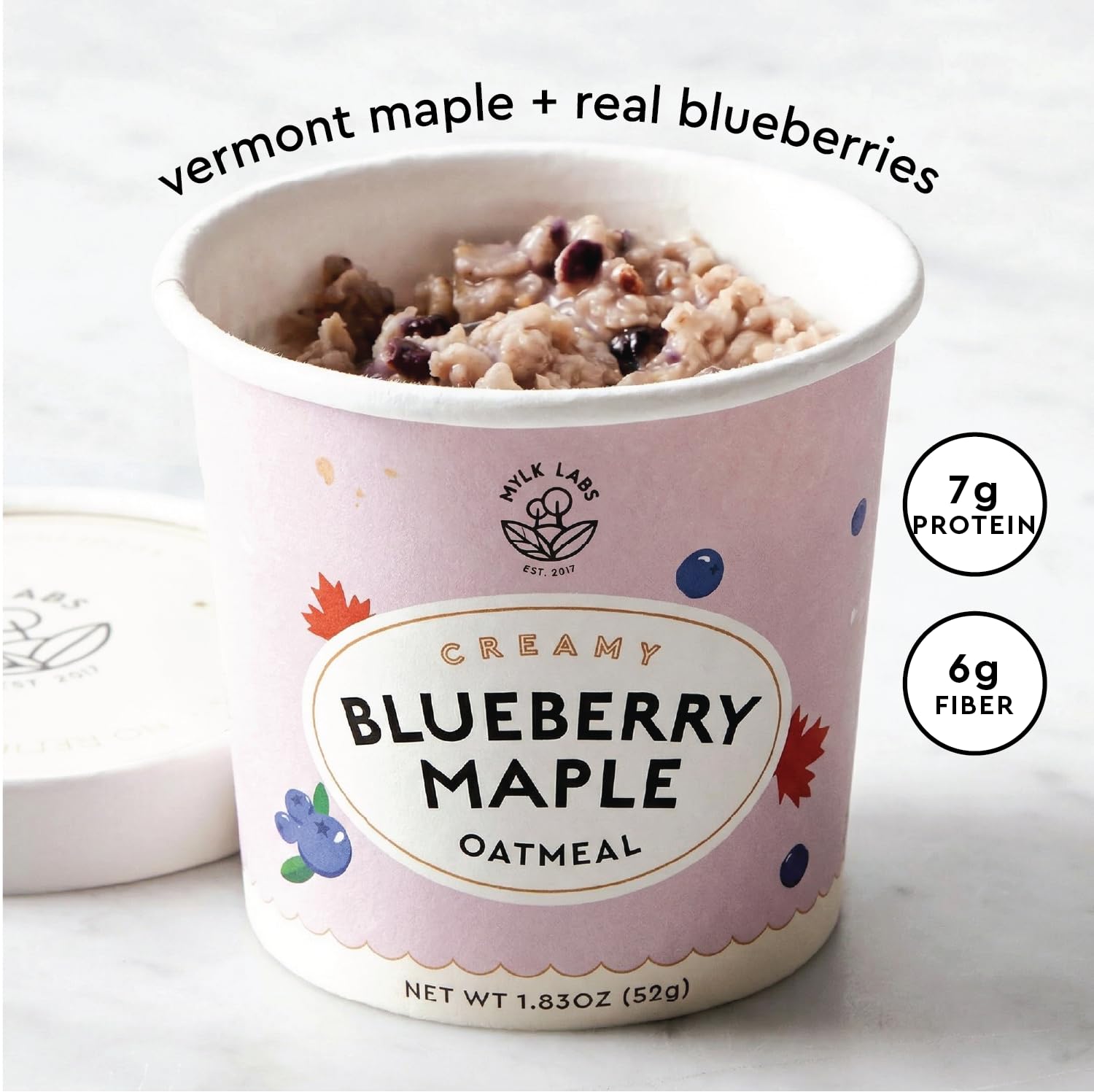 Mylk Labs Blueberry Maple Protein Oatmeal Cups, Whole Grain, Low Sugar, High Fiber Breakfast with Low Sodium, Quick & Easy, On the Go, Instant Oatmeal, Rolled Oats, Gluten Free, Vegan, 12 Pack image 3
