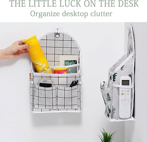Miniatura 6 de FuninCrea Bolsa de almacenamiento para colgar en la pared, organizador de lino a cuadros blanco y negro, para montar en la pared, sin perforaciones,
