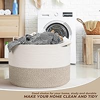 Vista 5 de Cesta de Cuerda de Algodón Extra Grande, Cestas Tejidas para Almacenamiento en la Sala de Estar, Cesta de Juguetes para Bebé y Perro con Asas