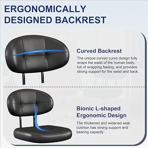 Miniatura 3 de Misolant Silla de tocador con respaldo, pequeña silla de oficina sin brazos con ruedas y soporte lumbar, cómodas sillas de escritorio de piel