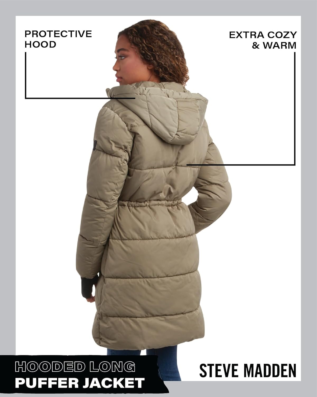 Steve Madden Womens Long Puffer Coat - Insulated Hooded Quilted Parka Puffer Jacket - Warm Winter Jacket for Women - Image 7
